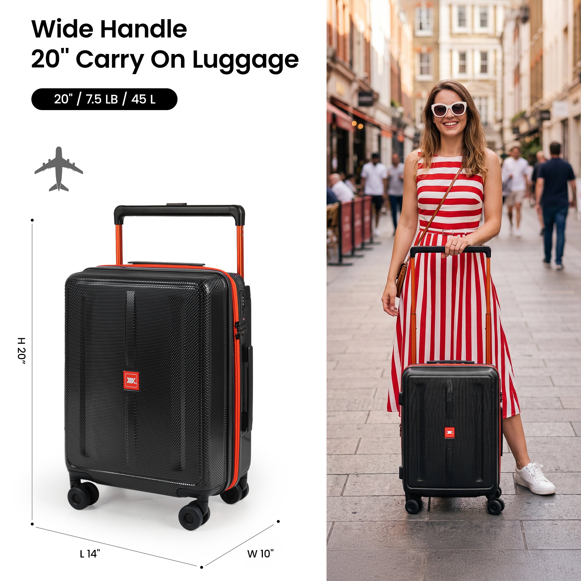 New York XPress LP-13803,3-Piece PC Hardshell Luggage, Expandable 20%, Spinner Wheels, TSA Lock, Wide Handle（20in/26in30in）