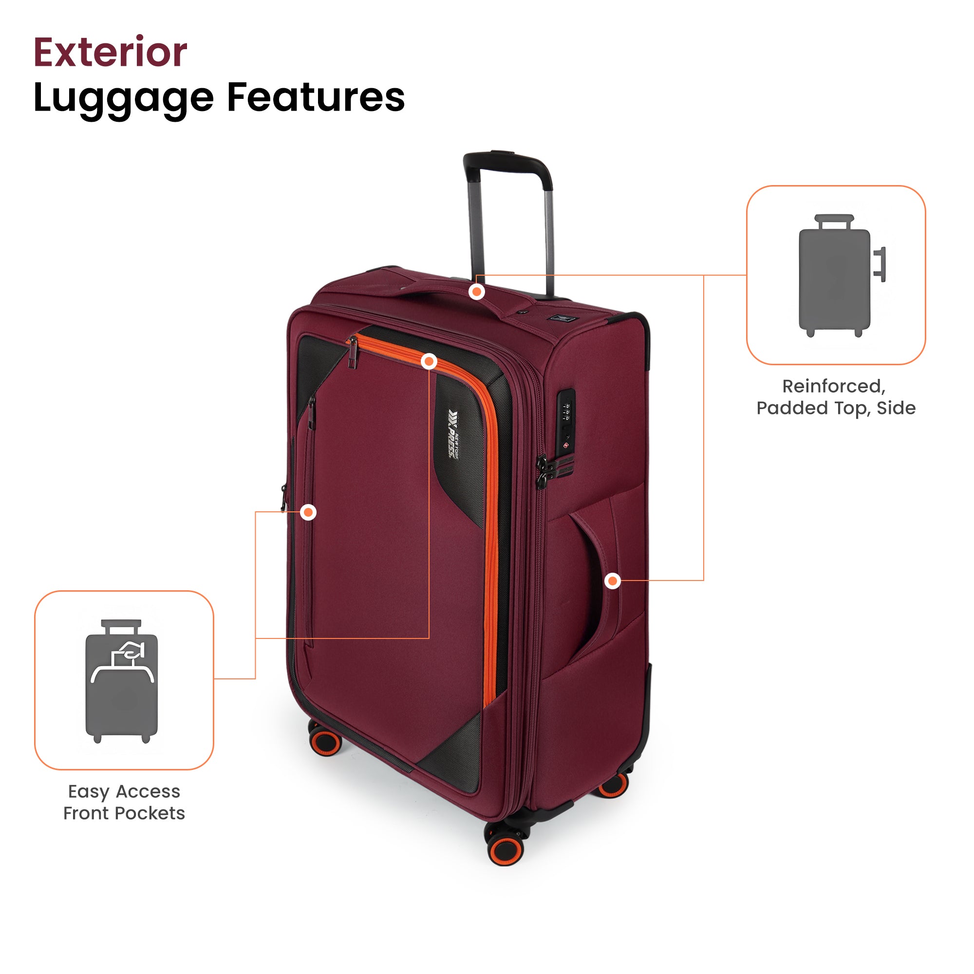 New York XPress WD-8818 Single Suitcase 20''/26''/30'',Softside Suitcase with TSA LOCK,Expandable 20% Luggage with Spinner Wheels,Tear-Resistant