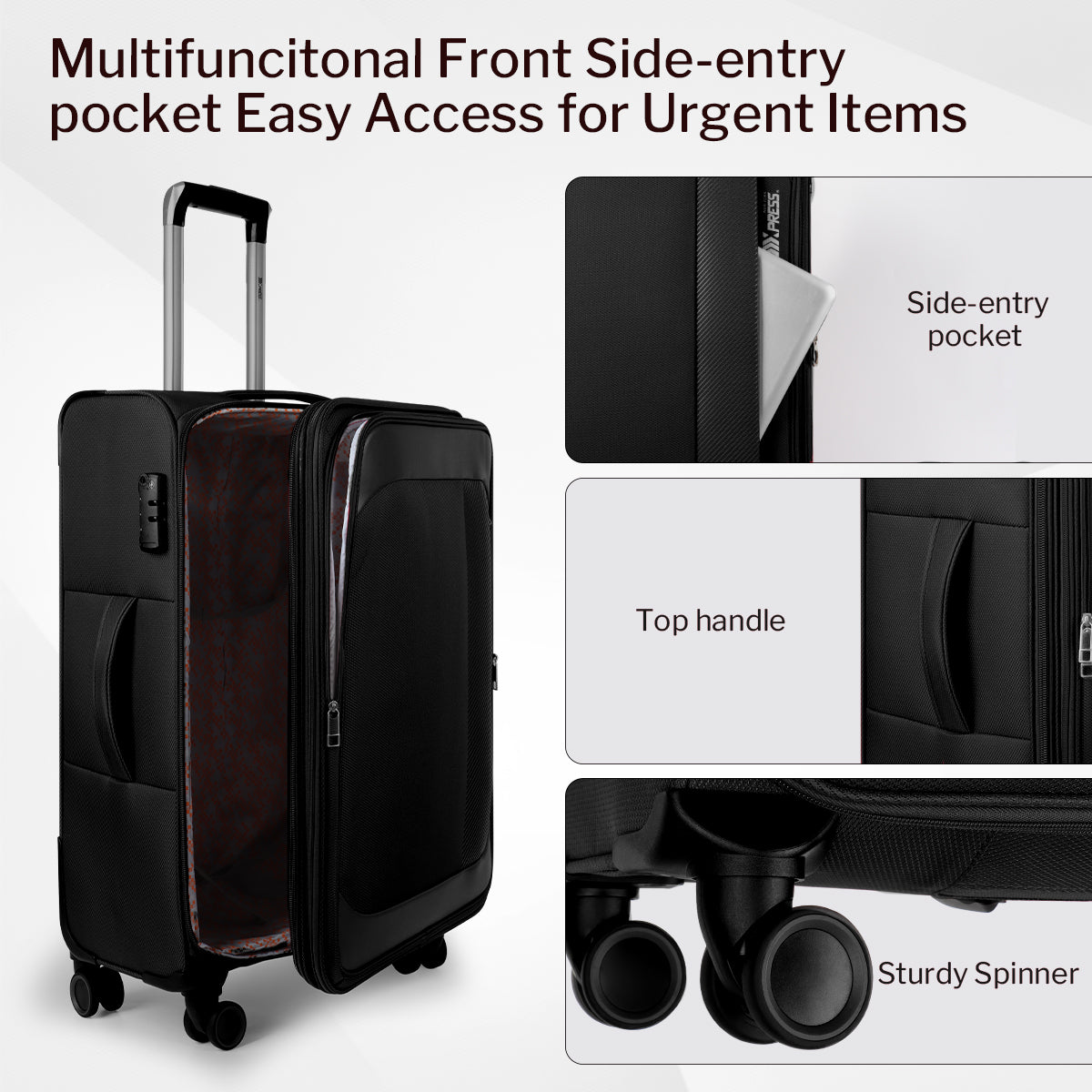 New York XPress 8809 Single Suitcase 20''/26''/30'',Softside Luggage w/Spinner Wheels and TSA LOCK,Lightweight Luggage for Men Women