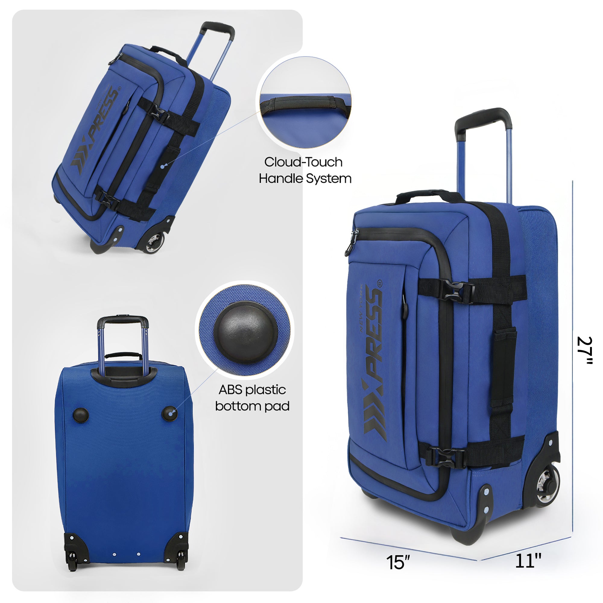 New York XPress TA-069-20'' Rolling Duffle Bag w/Wheels,26in/30in Rolling Duffle Bag w/Handle,Carry on Luggage Travel Duffle Bags for Man Women