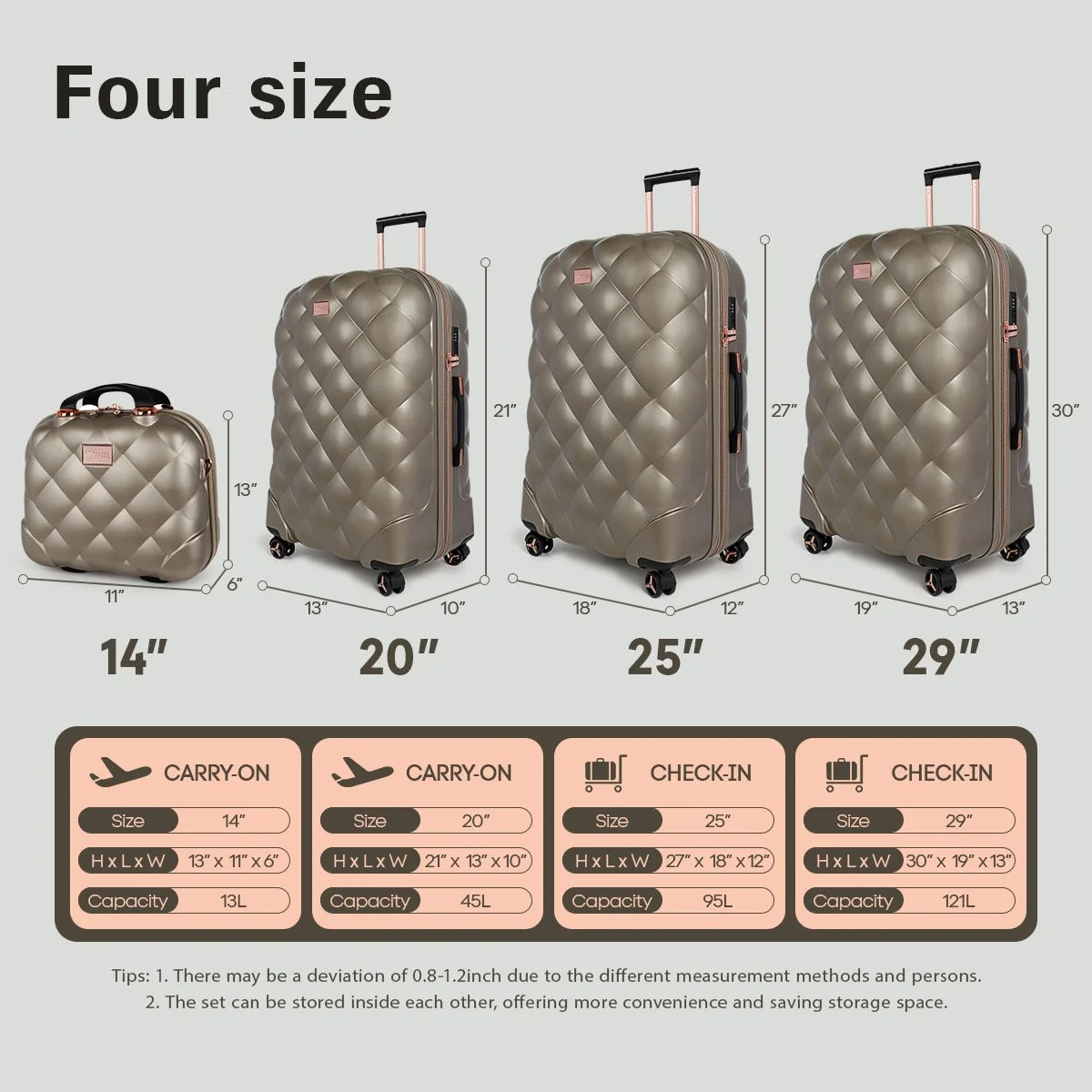 NEW YORK XPRESS  4 Piece, Hard Shell Expandable Luggage Sets(14" Travel Case,20"Carry on Luggage,25" 29" Checked Luggage)Ligthweight Hardside Travel Suitcase Set with Spinner Wheels TSA Lock