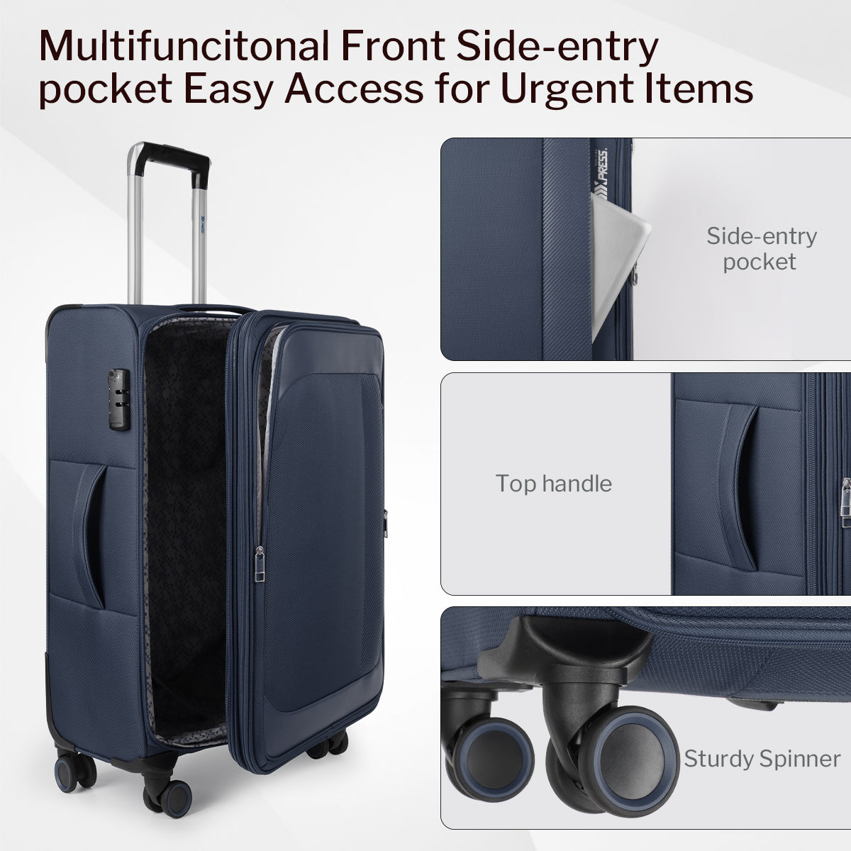 New York XPress 8809 Single Suitcase 20''/26''/30'',Softside Luggage w/Spinner Wheels and TSA LOCK,Lightweight Luggage for Men Women