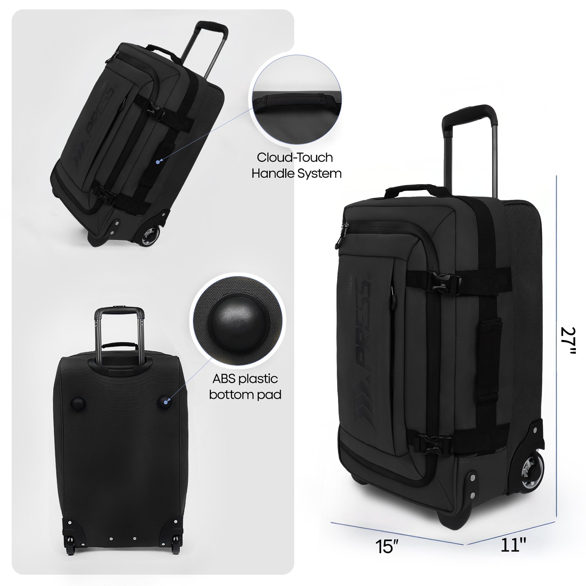 New York XPress TA-069-20'' Rolling Duffle Bag w/Wheels,26in/30in Rolling Duffle Bag w/Handle,Carry on Luggage Travel Duffle Bags for Man Women