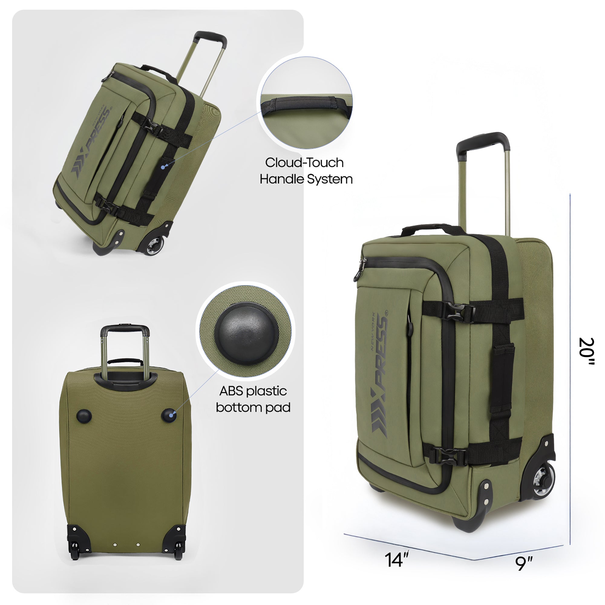 New York XPress TA-069-20'' Rolling Duffle Bag w/Wheels,26in/30in Rolling Duffle Bag w/Handle,Carry on Luggage Travel Duffle Bags for Man Women