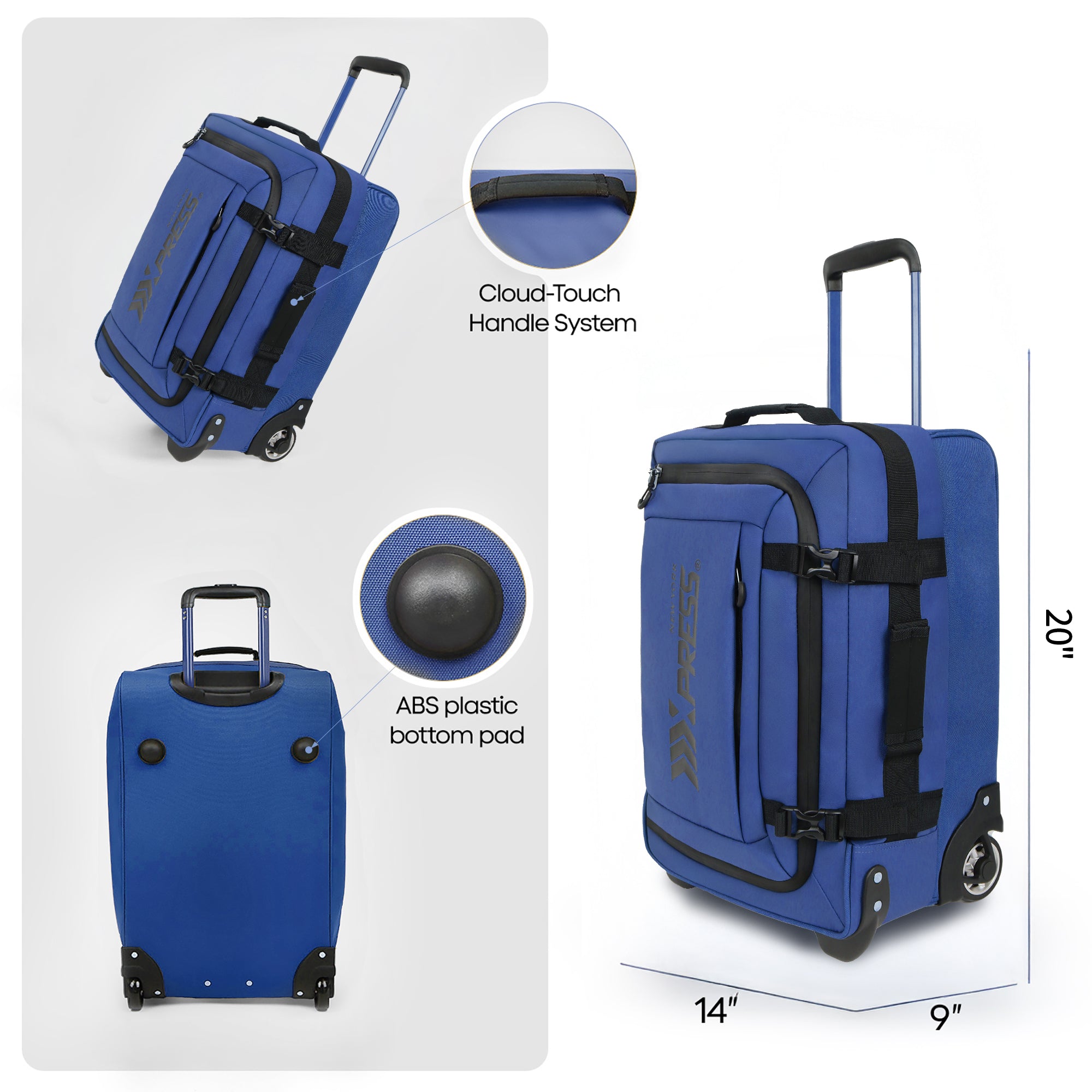 New York XPress TA-069-20'' Rolling Duffle Bag w/Wheels,26in/30in Rolling Duffle Bag w/Handle,Carry on Luggage Travel Duffle Bags for Man Women