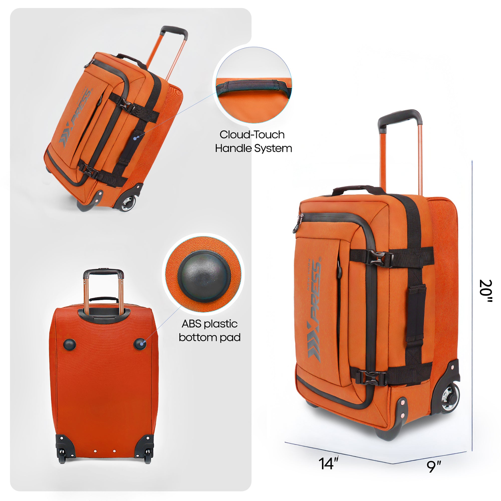 New York XPress TA-069-20'' Rolling Duffle Bag w/Wheels,26in/30in Rolling Duffle Bag w/Handle,Carry on Luggage Travel Duffle Bags for Man Women