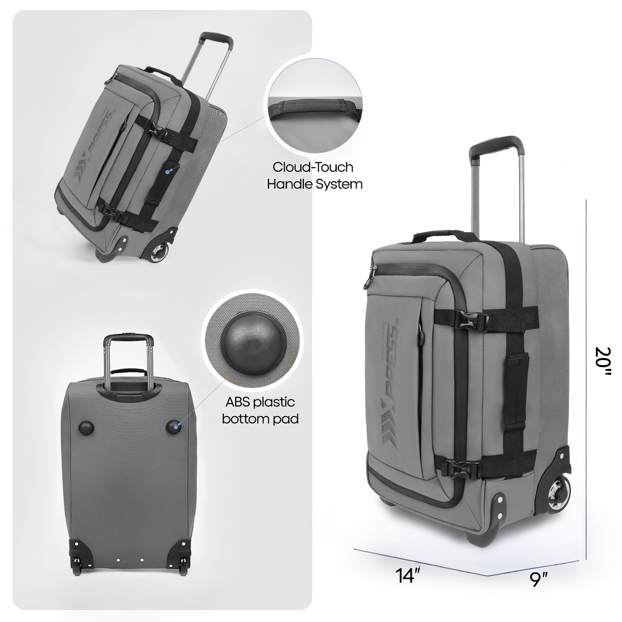 New York XPress TA-069-20'' Rolling Duffle Bag w/Wheels,26in/30in Rolling Duffle Bag w/Handle,Carry on Luggage Travel Duffle Bags for Man Women