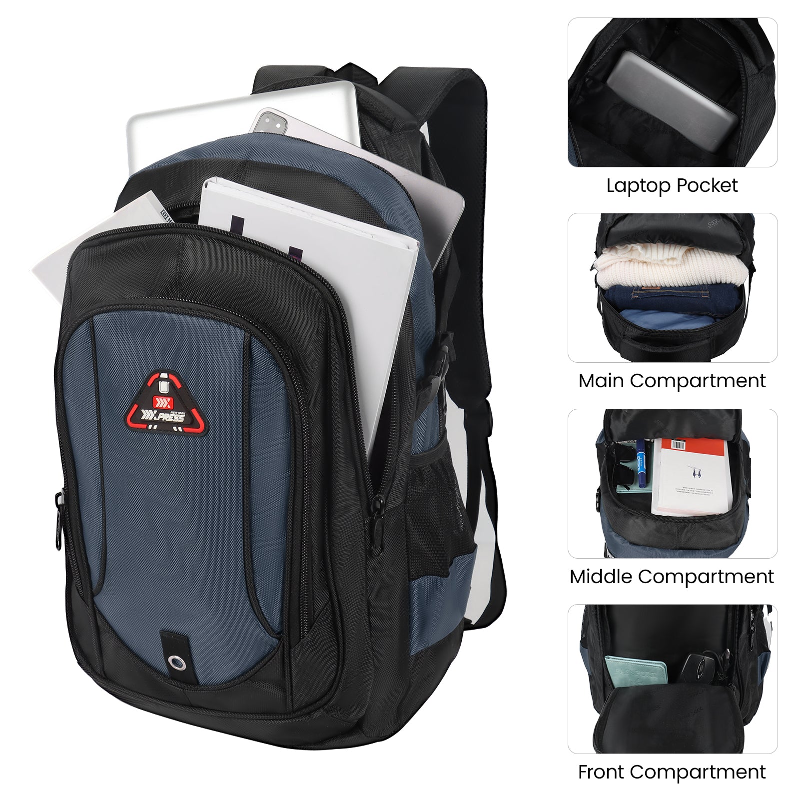 New York XPress 8160 Laptop Backpack for Men Women with 45 Liters Large Capacity,15.6 inch Laptop Computer Bag Travel Backpack,Water Resistant