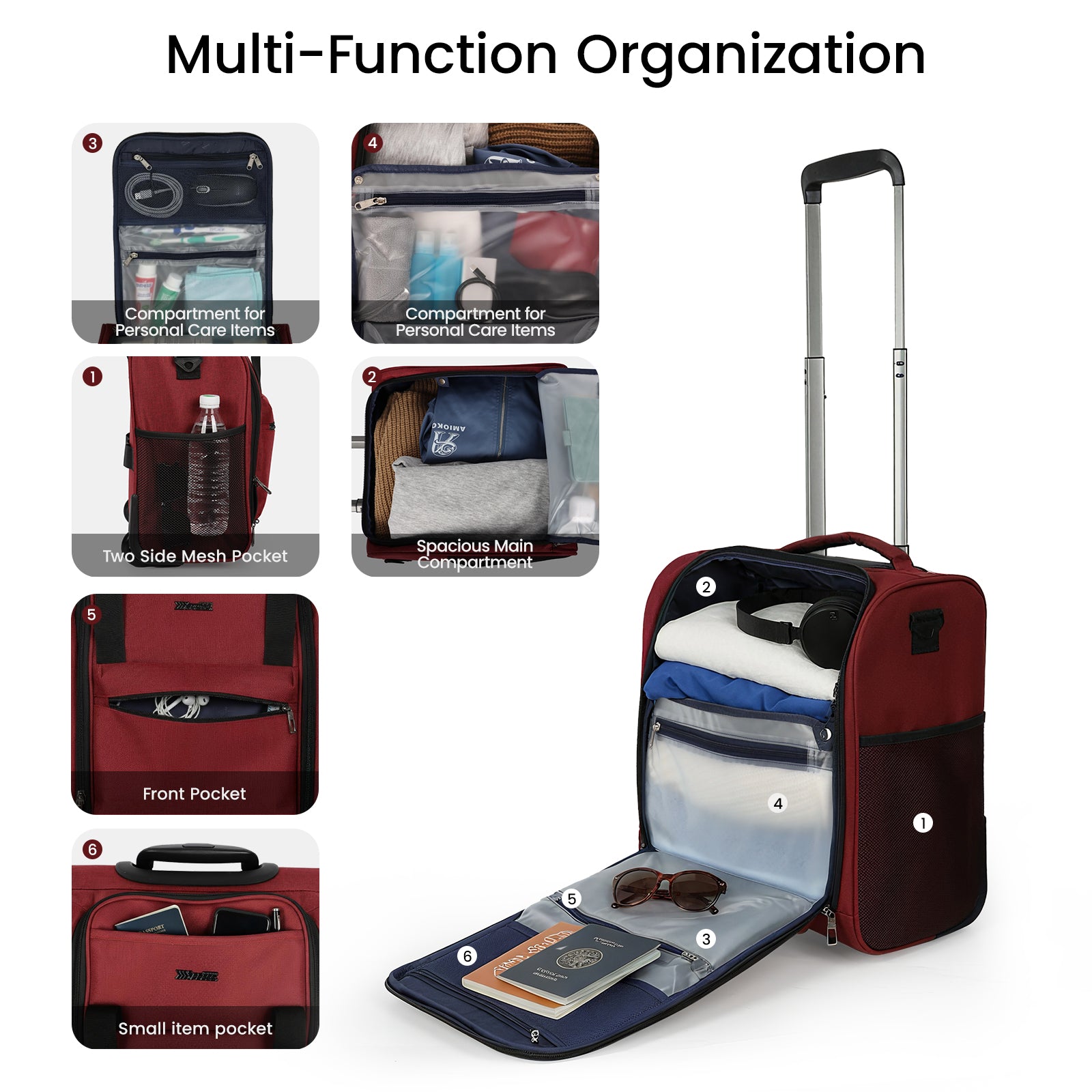 New York XPress TA-13-16,16'' Softside Carry-On Luggage for Airplane,3-in-1 Underseat Carry On Luggage with Wheels,Rolling Suitcase for Men/Women