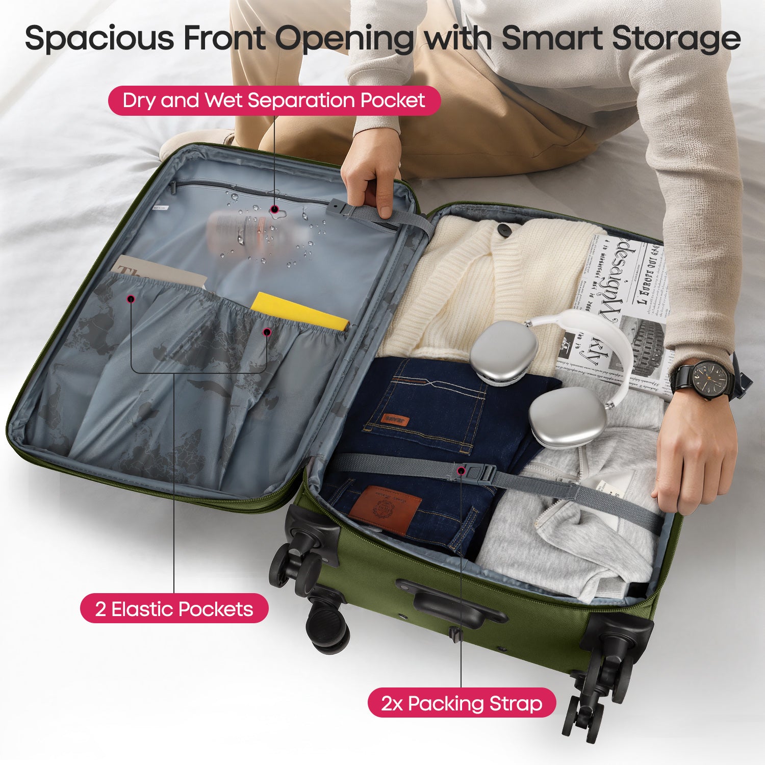 New York XPress WD-8817 3PCS Softside Luggage Set, Expandable Spinner with TSA LOCK, Lightweight Travel Suitcase for Men Women (20/26/30in) ﻿ ﻿