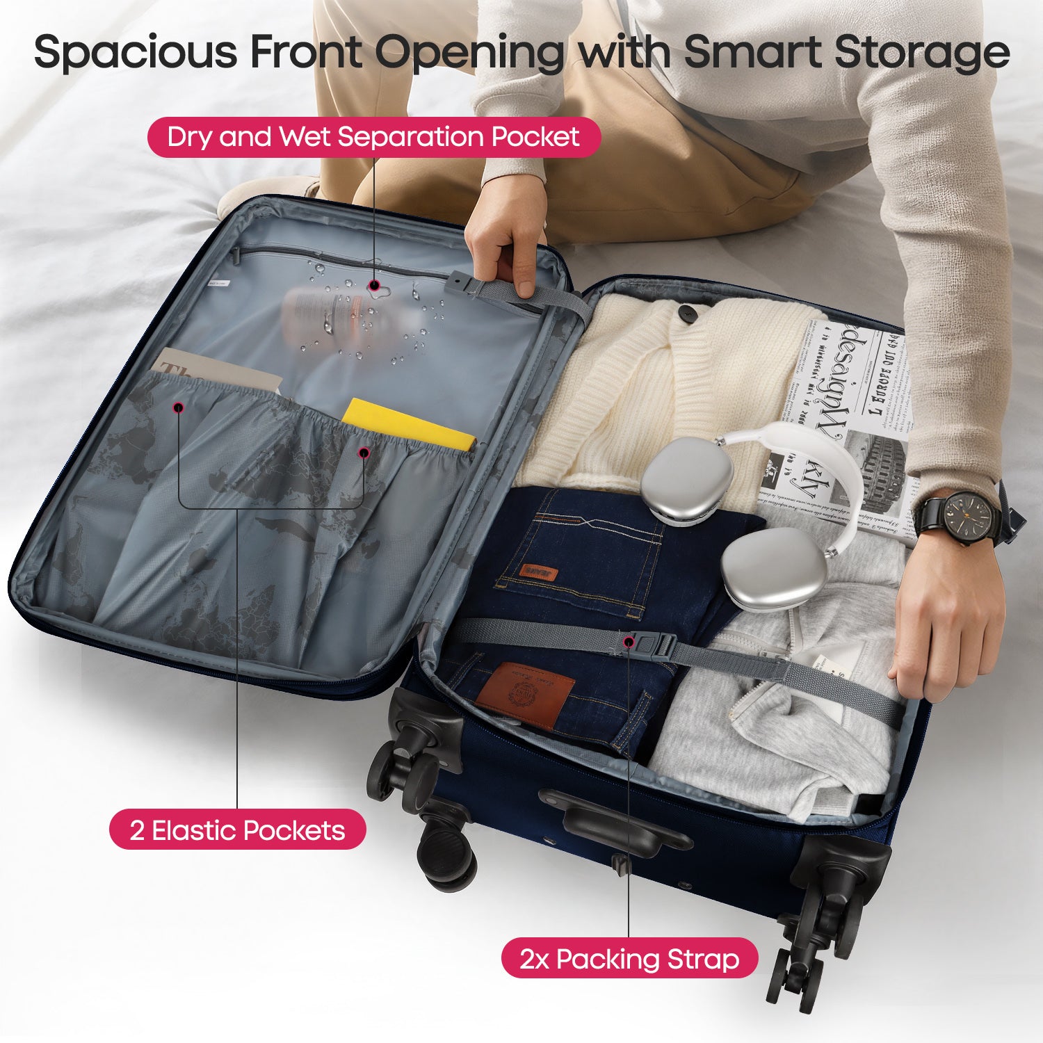 New York XPress WD-8817 3PCS Softside Luggage Set, Expandable Spinner with TSA LOCK, Lightweight Travel Suitcase for Men Women (20/26/30in) ﻿ ﻿