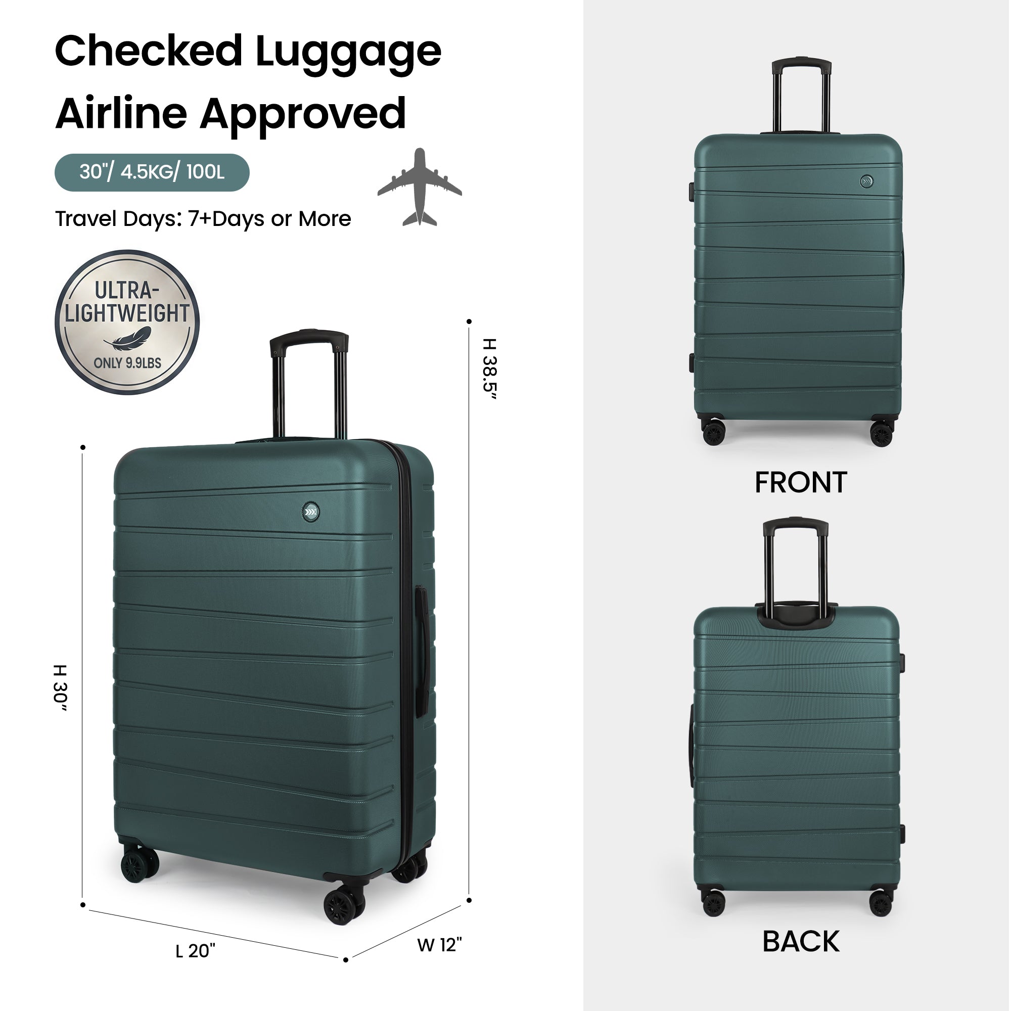 New York XPress 2538 2-PC (16/30in) ABS Hardshell Spinner, No LOCK (Keyhole), Scratch-Resistant, Lightweight Durable for Men/Women