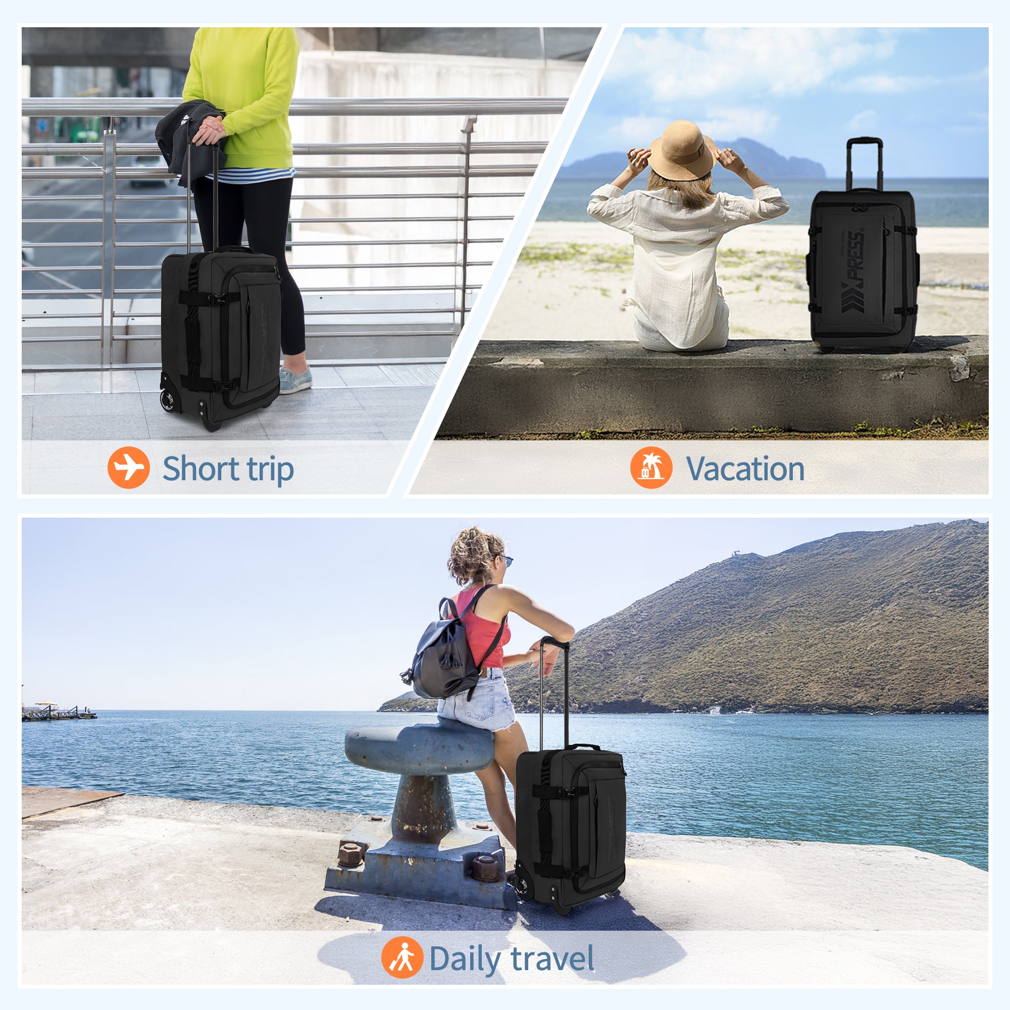 New York XPress TA-069-20'' Rolling Duffle Bag w/Wheels,26in/30in Rolling Duffle Bag w/Handle,Carry on Luggage Travel Duffle Bags for Man Women
