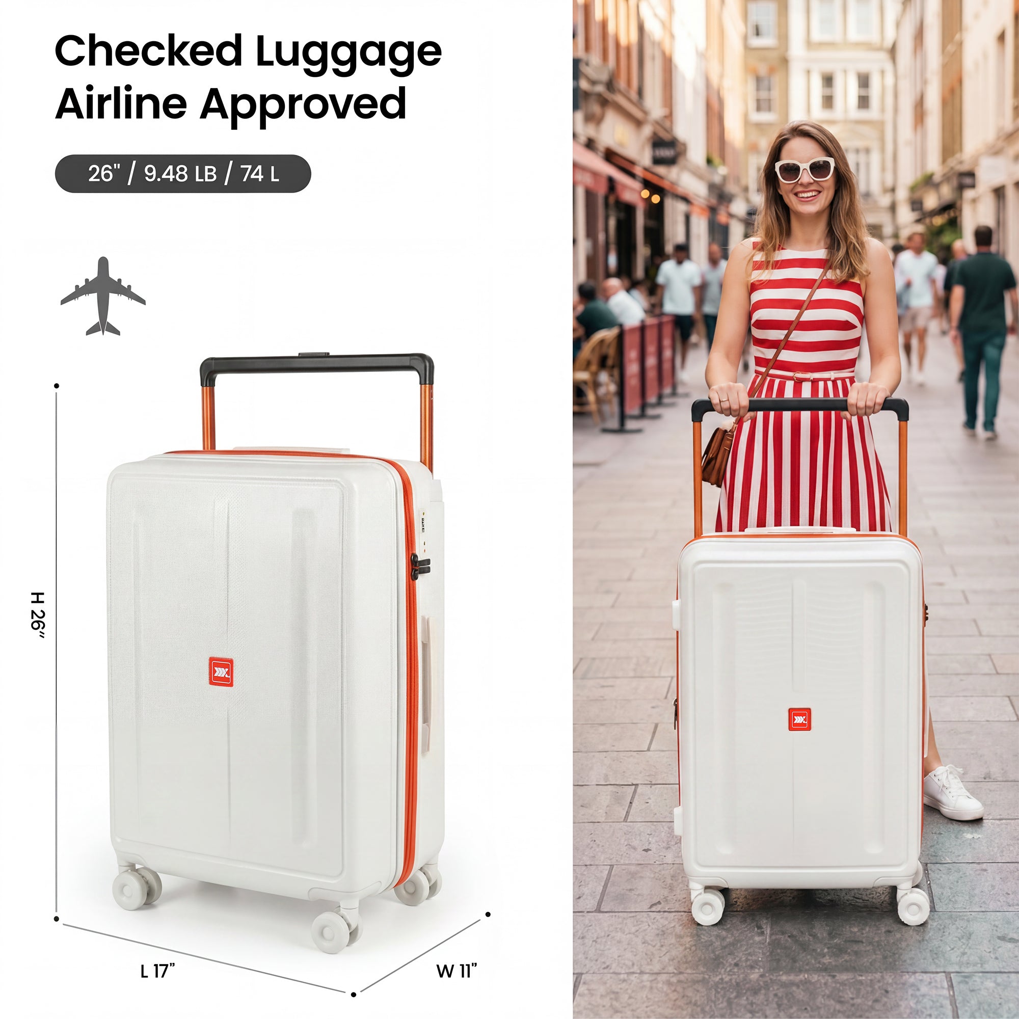 New York XPress LP-13803,3-Piece PC Hardshell Luggage, Expandable 20%, Spinner Wheels, TSA Lock, Wide Handle（20in/26in30in）