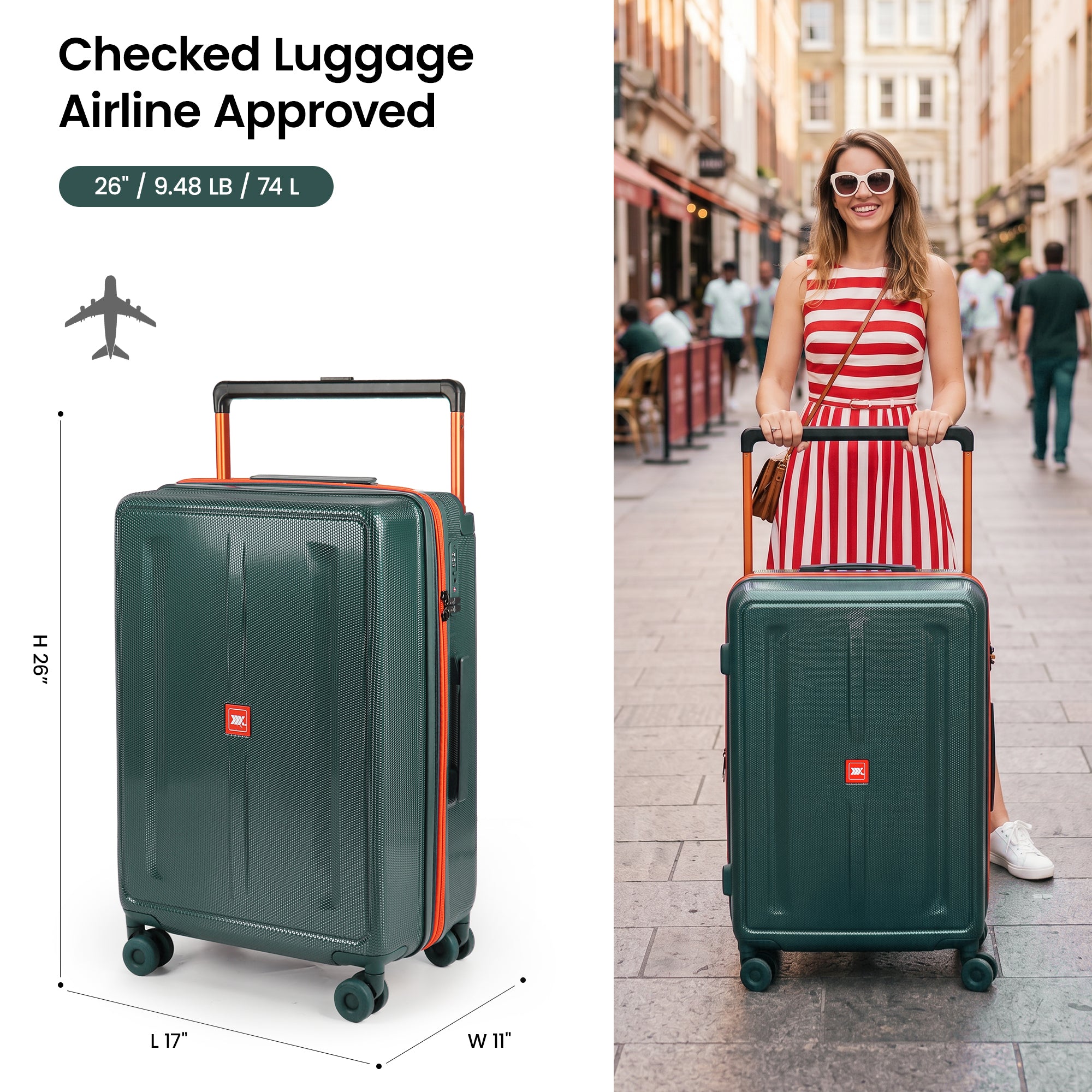 New York XPress LP-13803,3-Piece PC Hardshell Luggage, Expandable 20%, Spinner Wheels, TSA Lock, Wide Handle（20in/26in30in）