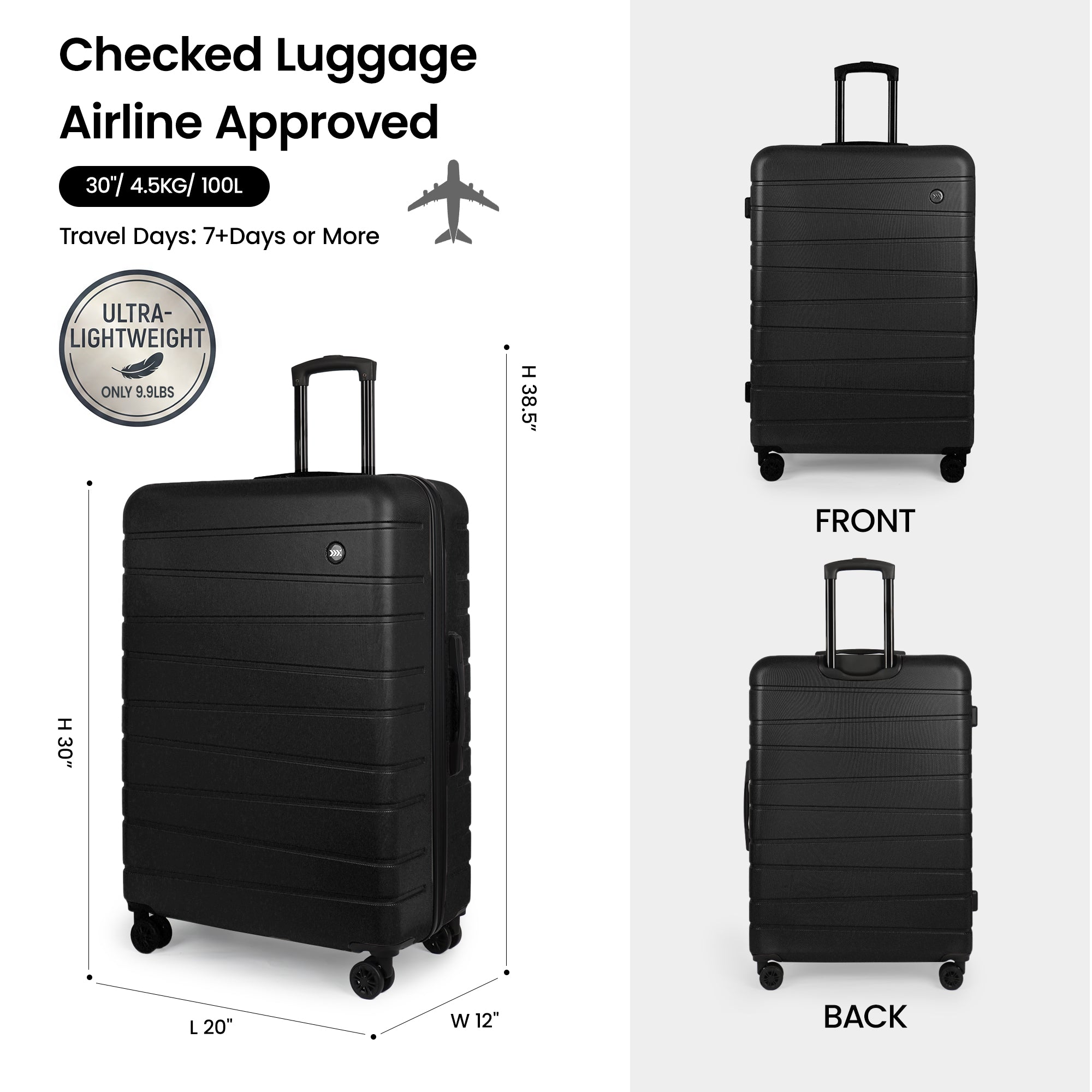 New York XPress 2538 2-PC (16/30in) ABS Hardshell Spinner, No LOCK (Keyhole), Scratch-Resistant, Lightweight Durable for Men/Women