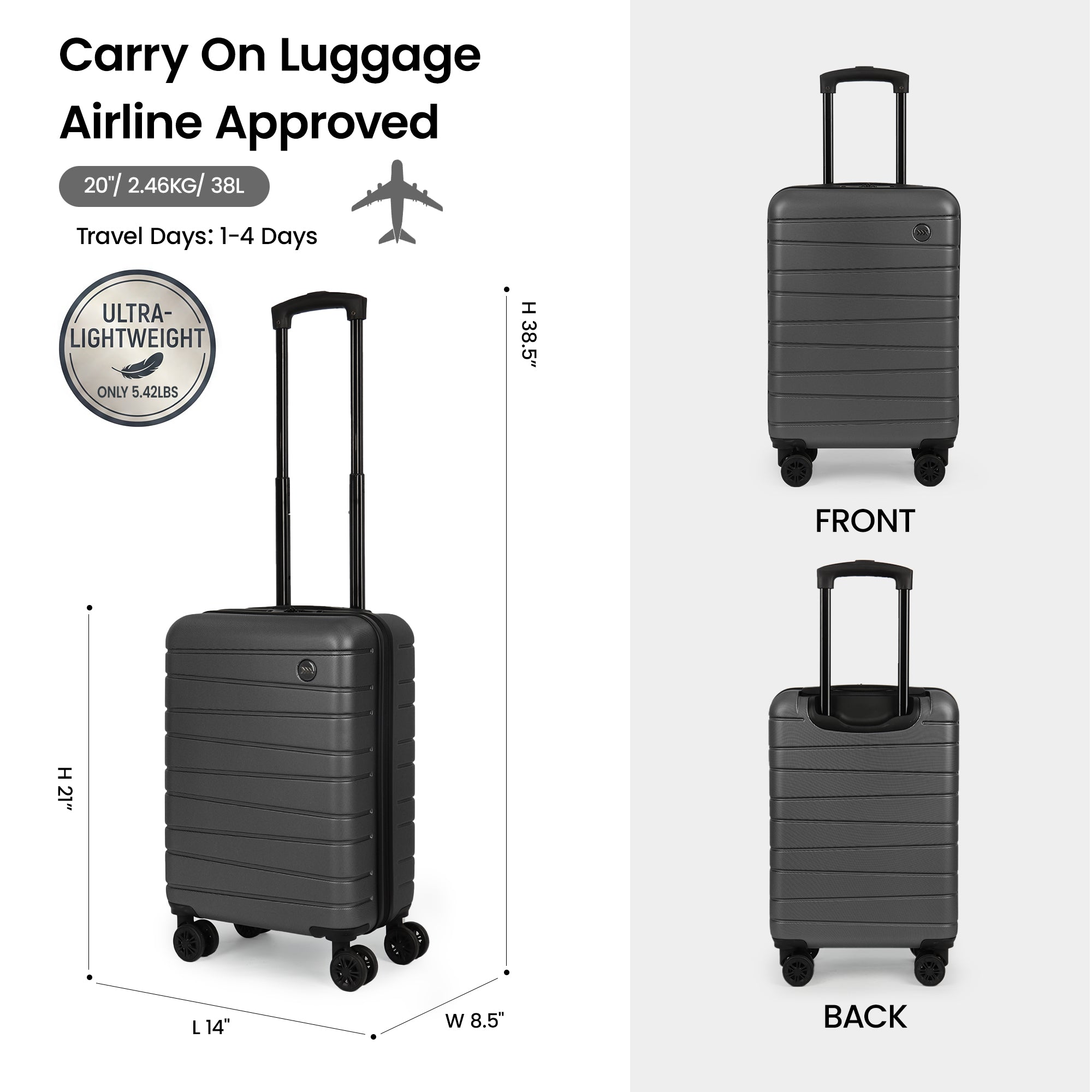 New York XPress 2538 2-PC (16/30in) ABS Hardshell Spinner, No LOCK (Keyhole), Scratch-Resistant, Lightweight Durable for Men/Women