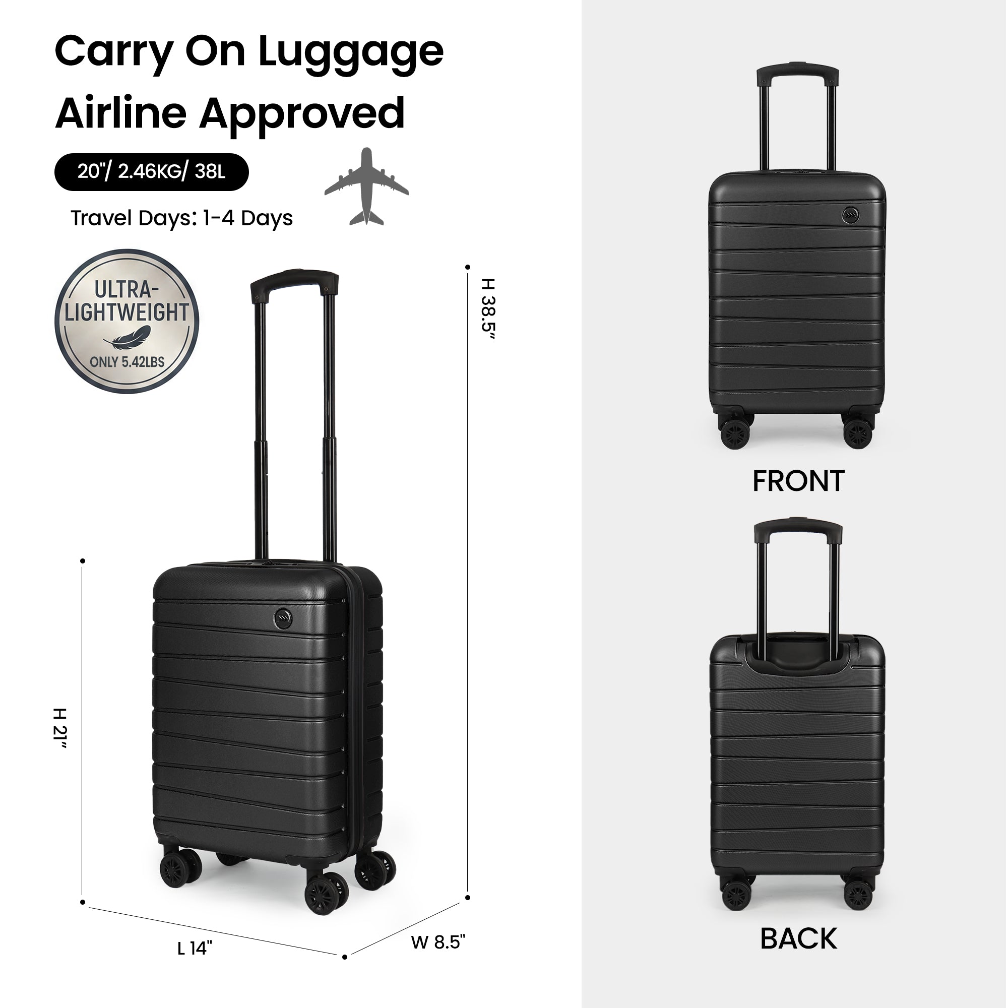 New York XPress 2538 2-PC (16/30in) ABS Hardshell Spinner, No LOCK (Keyhole), Scratch-Resistant, Lightweight Durable for Men/Women