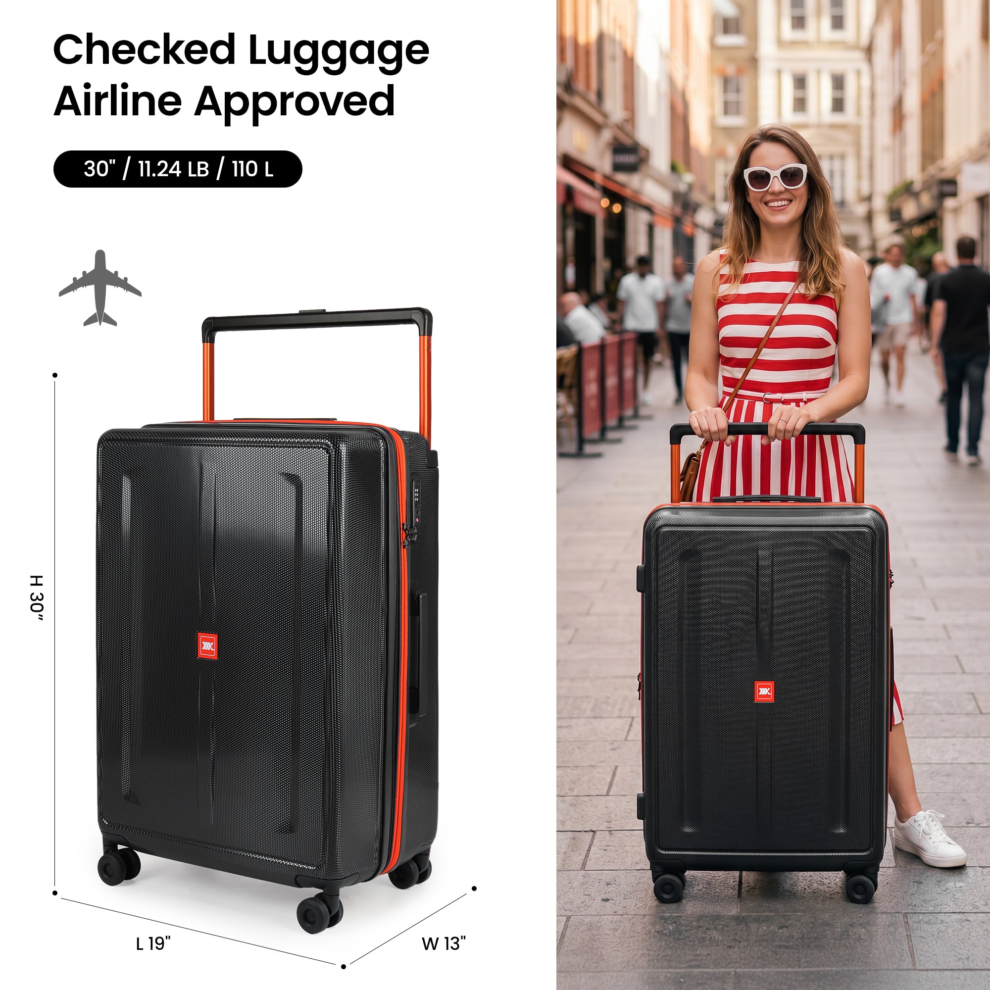 New York XPress LP-13803,3-Piece PC Hardshell Luggage, Expandable 20%, Spinner Wheels, TSA Lock, Wide Handle（20in/26in30in）