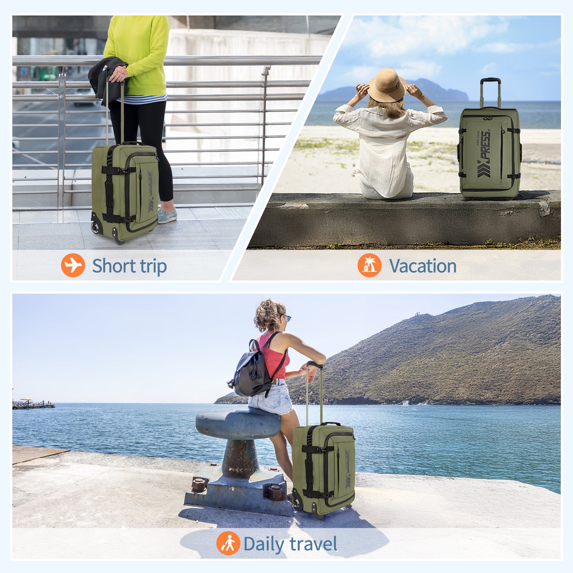 New York XPress TA-069-20'' Rolling Duffle Bag w/Wheels,26in/30in Rolling Duffle Bag w/Handle,Carry on Luggage Travel Duffle Bags for Man Women
