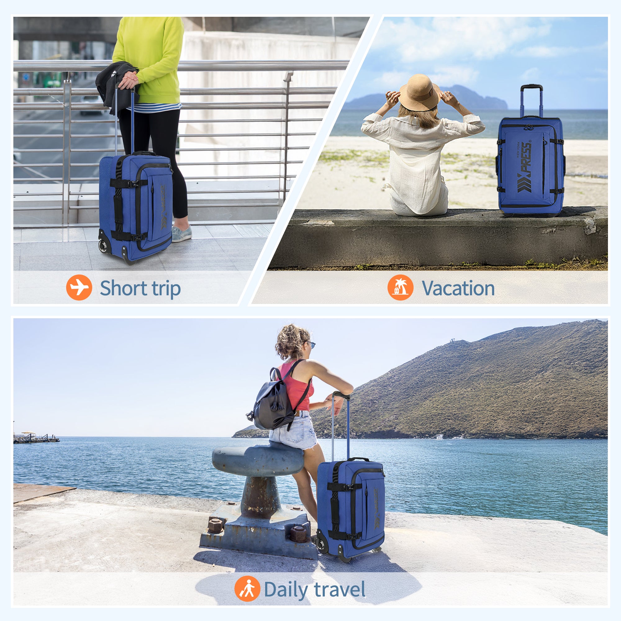 New York XPress TA-069-20'' Rolling Duffle Bag w/Wheels,26in/30in Rolling Duffle Bag w/Handle,Carry on Luggage Travel Duffle Bags for Man Women