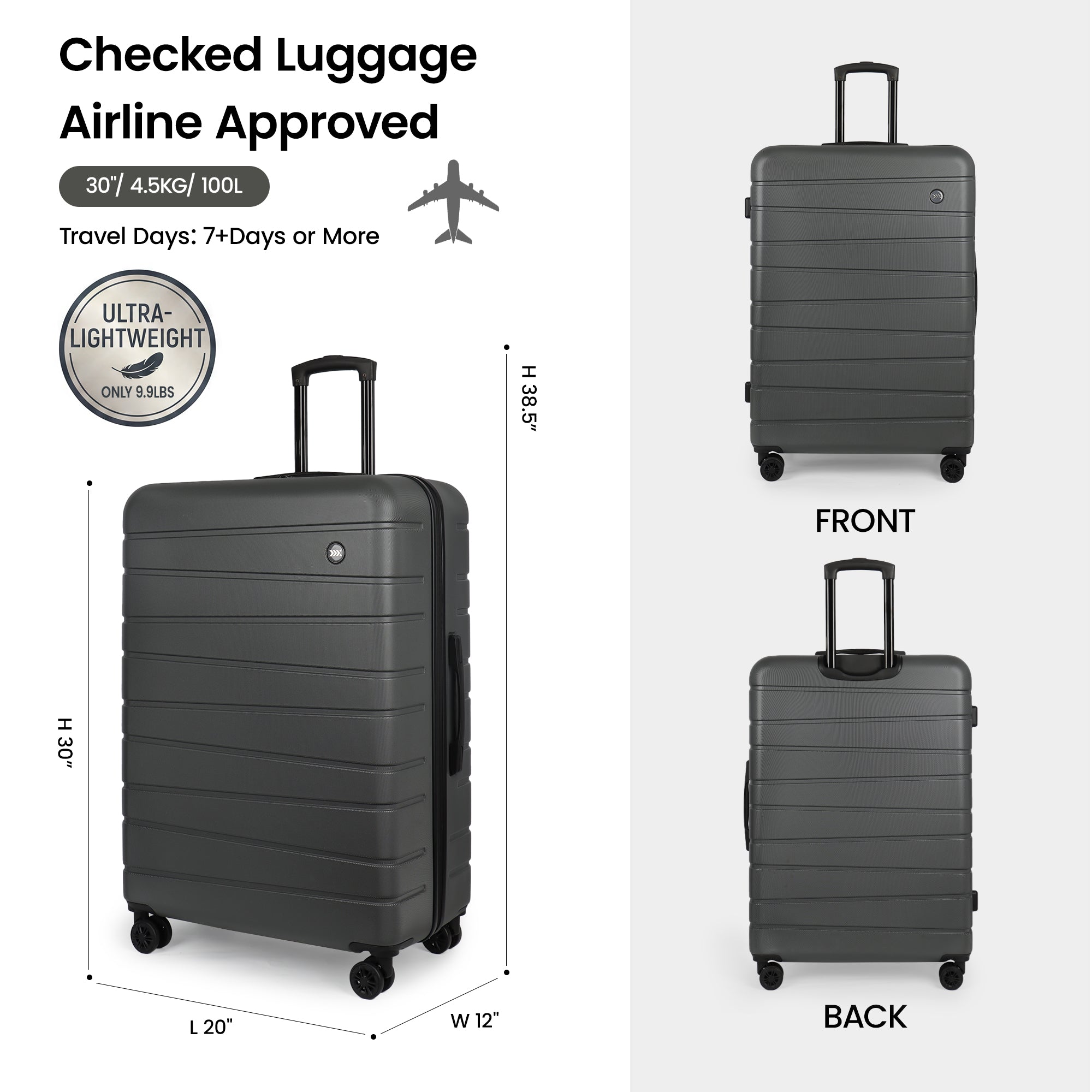 New York XPress 2538 2-PC (16/30in) ABS Hardshell Spinner, No LOCK (Keyhole), Scratch-Resistant, Lightweight Durable for Men/Women