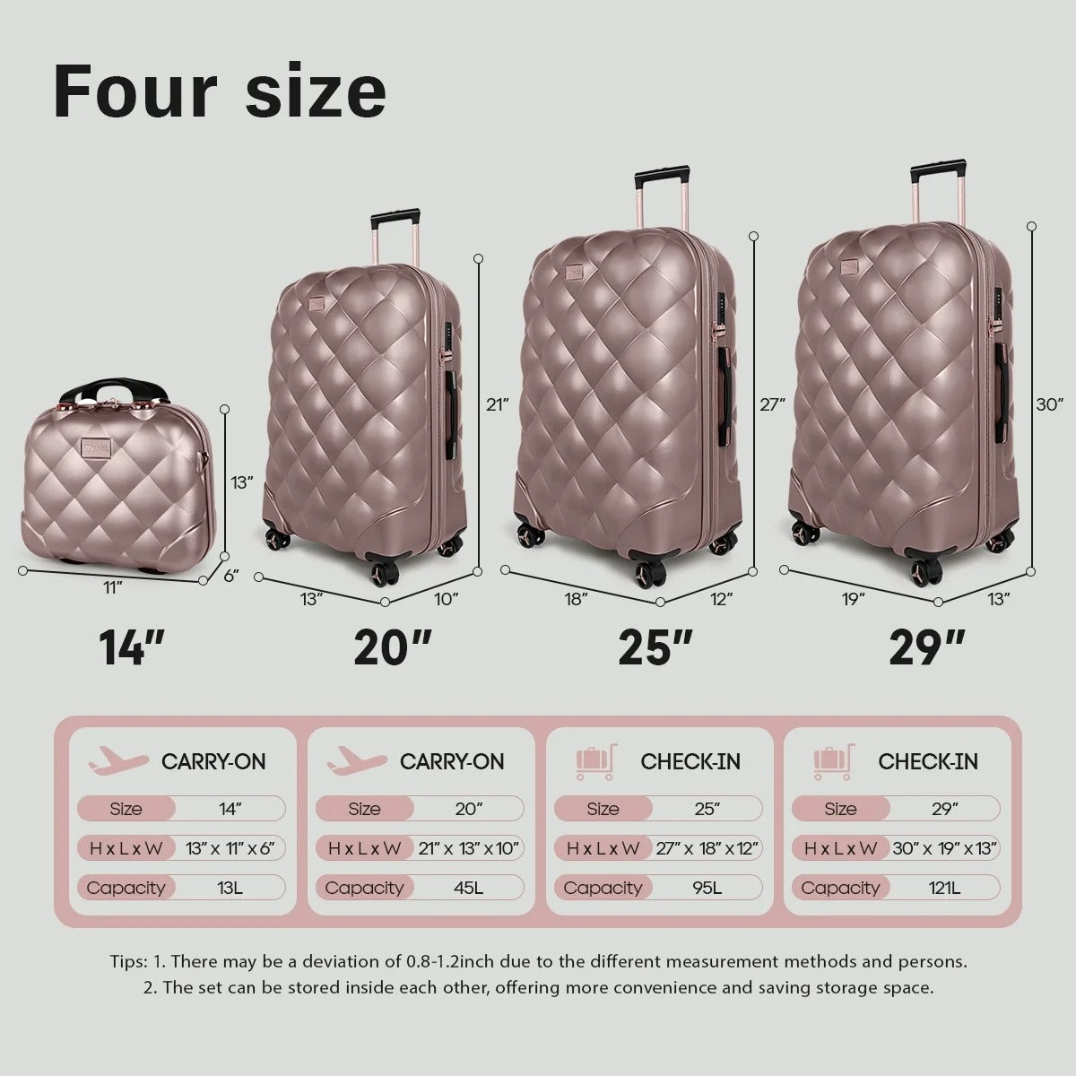 NEW YORK XPRESS  4 Piece, Hard Shell Expandable Luggage Sets(14" Travel Case,20"Carry on Luggage,25" 29" Checked Luggage)Ligthweight Hardside Travel Suitcase Set with Spinner Wheels TSA Lock