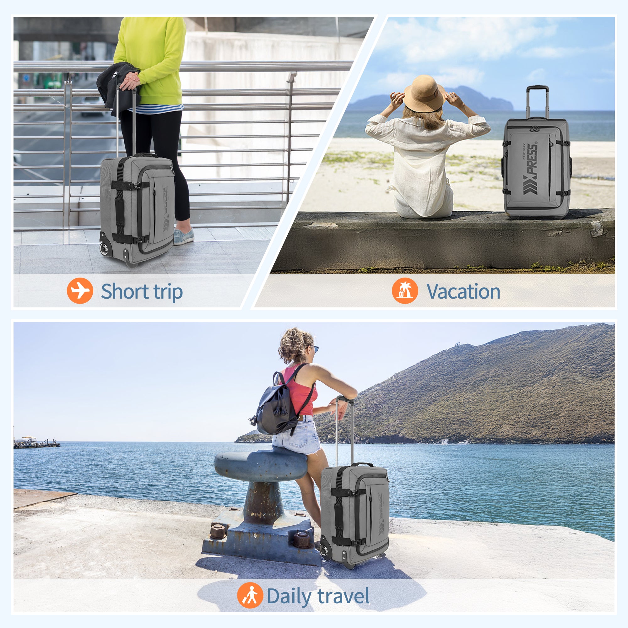 New York XPress TA-069-20'' Rolling Duffle Bag w/Wheels,26in/30in Rolling Duffle Bag w/Handle,Carry on Luggage Travel Duffle Bags for Man Women