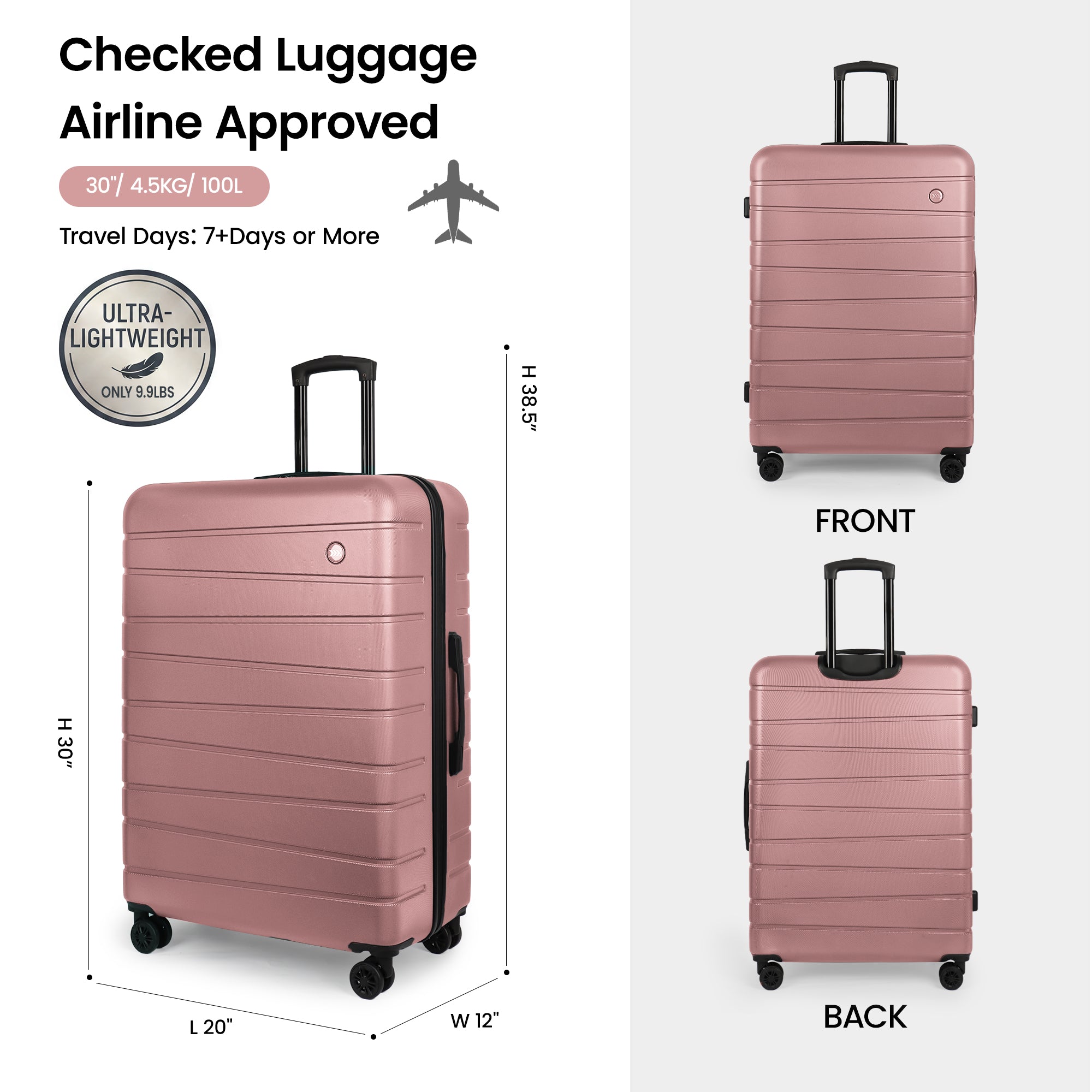 New York XPress 2538 2-PC (16/30in) ABS Hardshell Spinner, No LOCK (Keyhole), Scratch-Resistant, Lightweight Durable for Men/Women