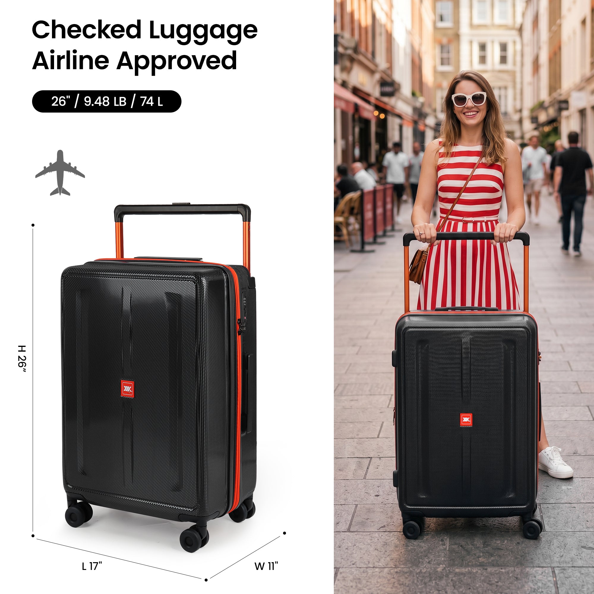 New York XPress LP-13803,3-Piece PC Hardshell Luggage, Expandable 20%, Spinner Wheels, TSA Lock, Wide Handle（20in/26in30in）