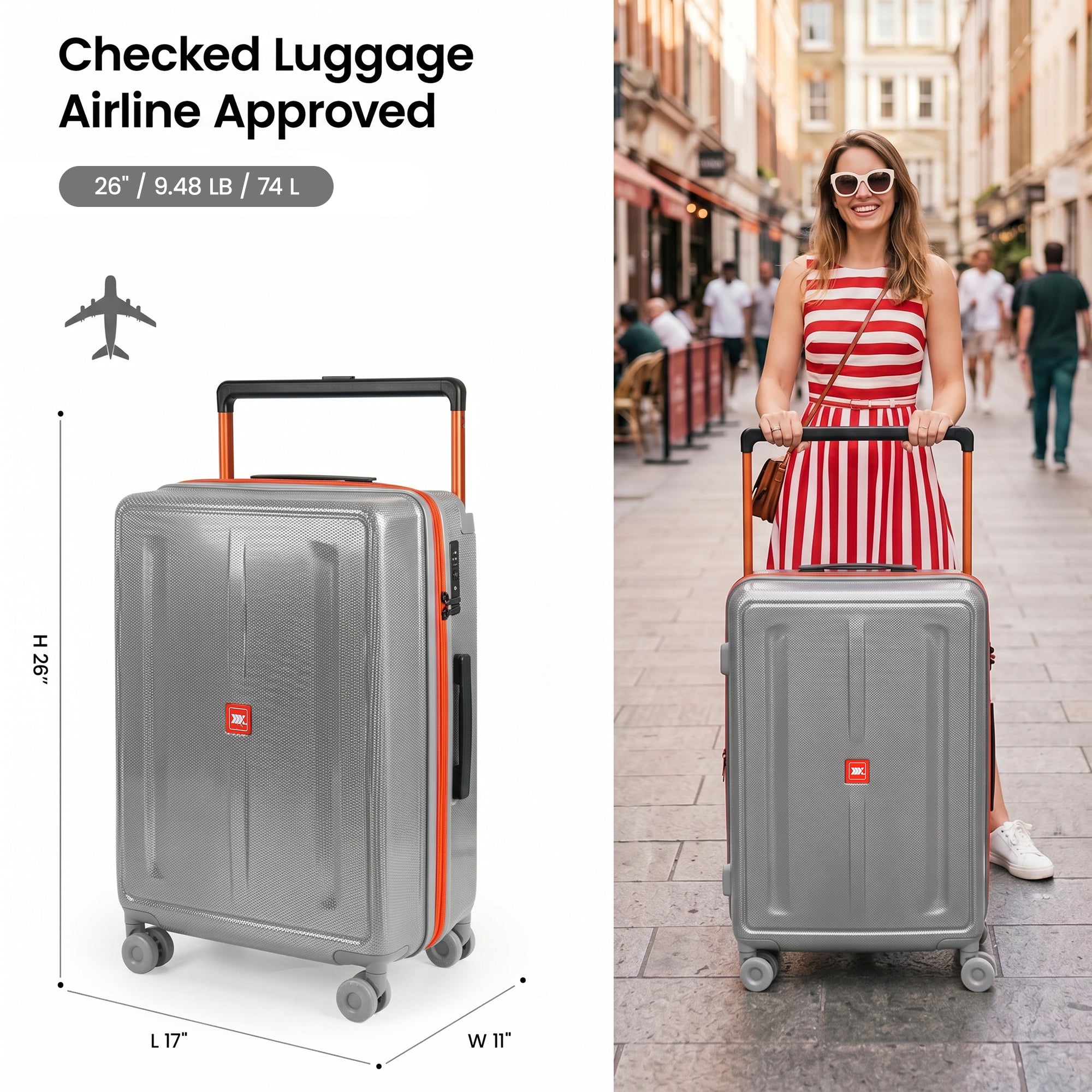 New York XPress LP-13803,3-Piece PC Hardshell Luggage, Expandable 20%, Spinner Wheels, TSA Lock, Wide Handle（20in/26in30in）