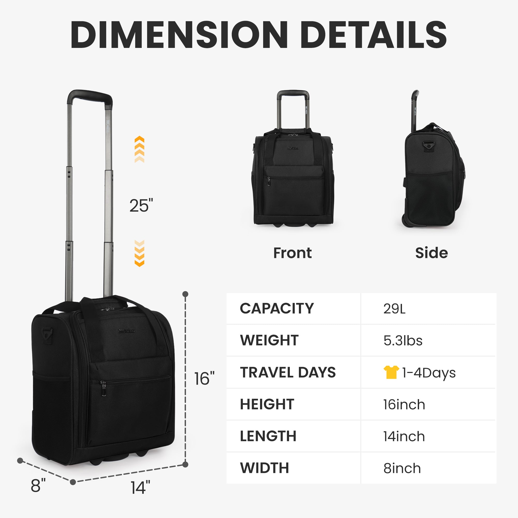 New York XPress TA-13-16,16'' Softside Carry-On Luggage for Airplane,3-in-1 Underseat Carry On Luggage with Wheels,Rolling Suitcase for Men/Women