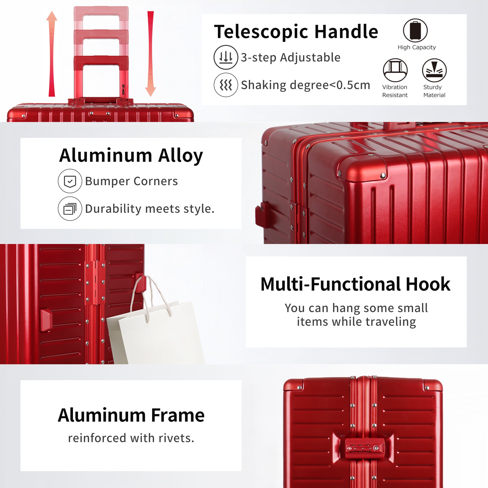 NEW YORK XPRESS Zipperless Luggage AL-12501,20in/30in,Aluminum Frame w/TSA LOCK w/Spinner Wheels