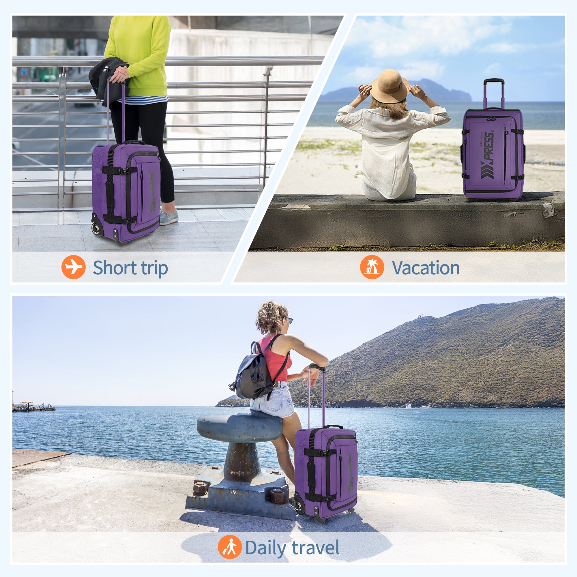 New York XPress TA-069-20'' Rolling Duffle Bag w/Wheels,26in/30in Rolling Duffle Bag w/Handle,Carry on Luggage Travel Duffle Bags for Man Women