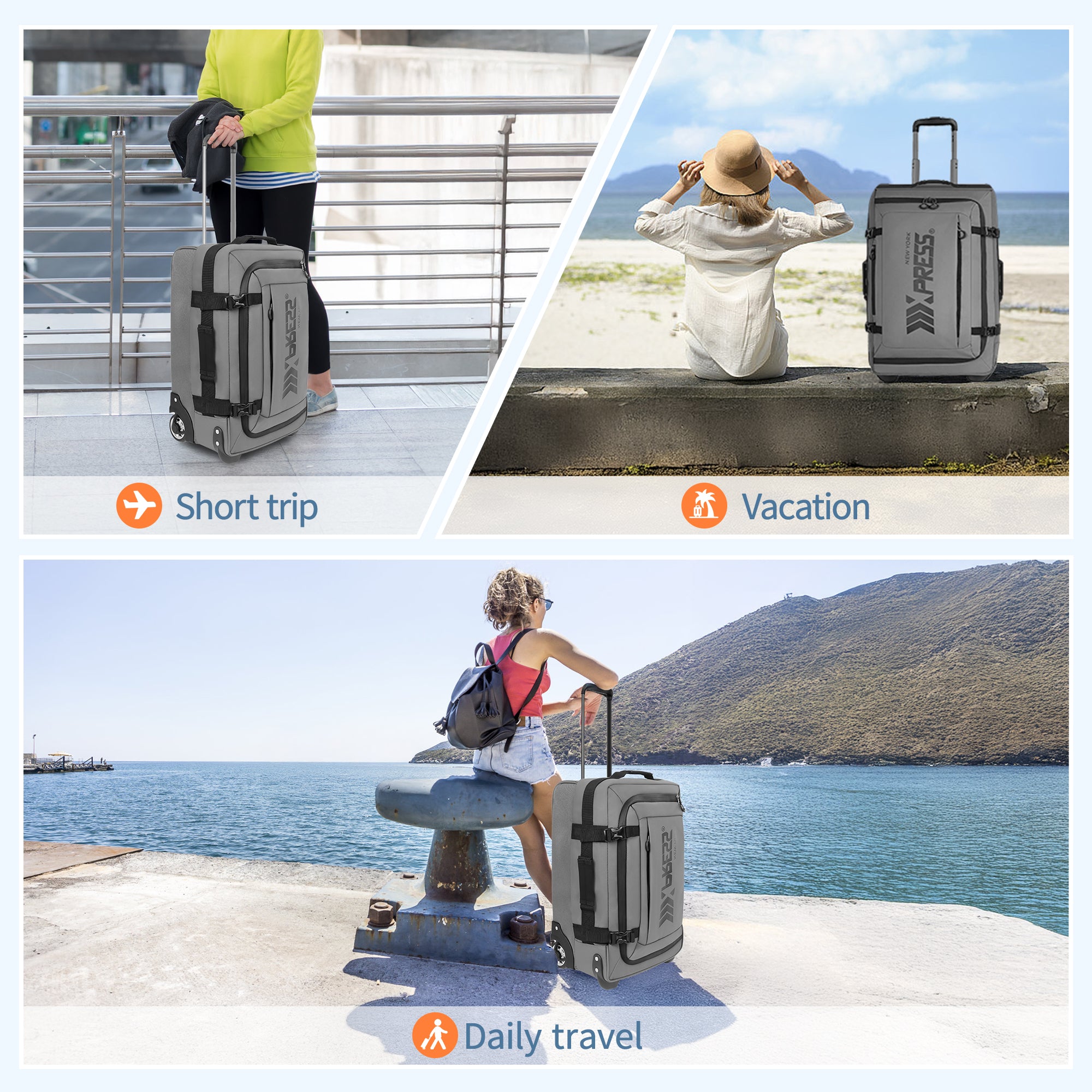 New York XPress TA-069-20'' Rolling Duffle Bag w/Wheels,26in/30in Rolling Duffle Bag w/Handle,Carry on Luggage Travel Duffle Bags for Man Women