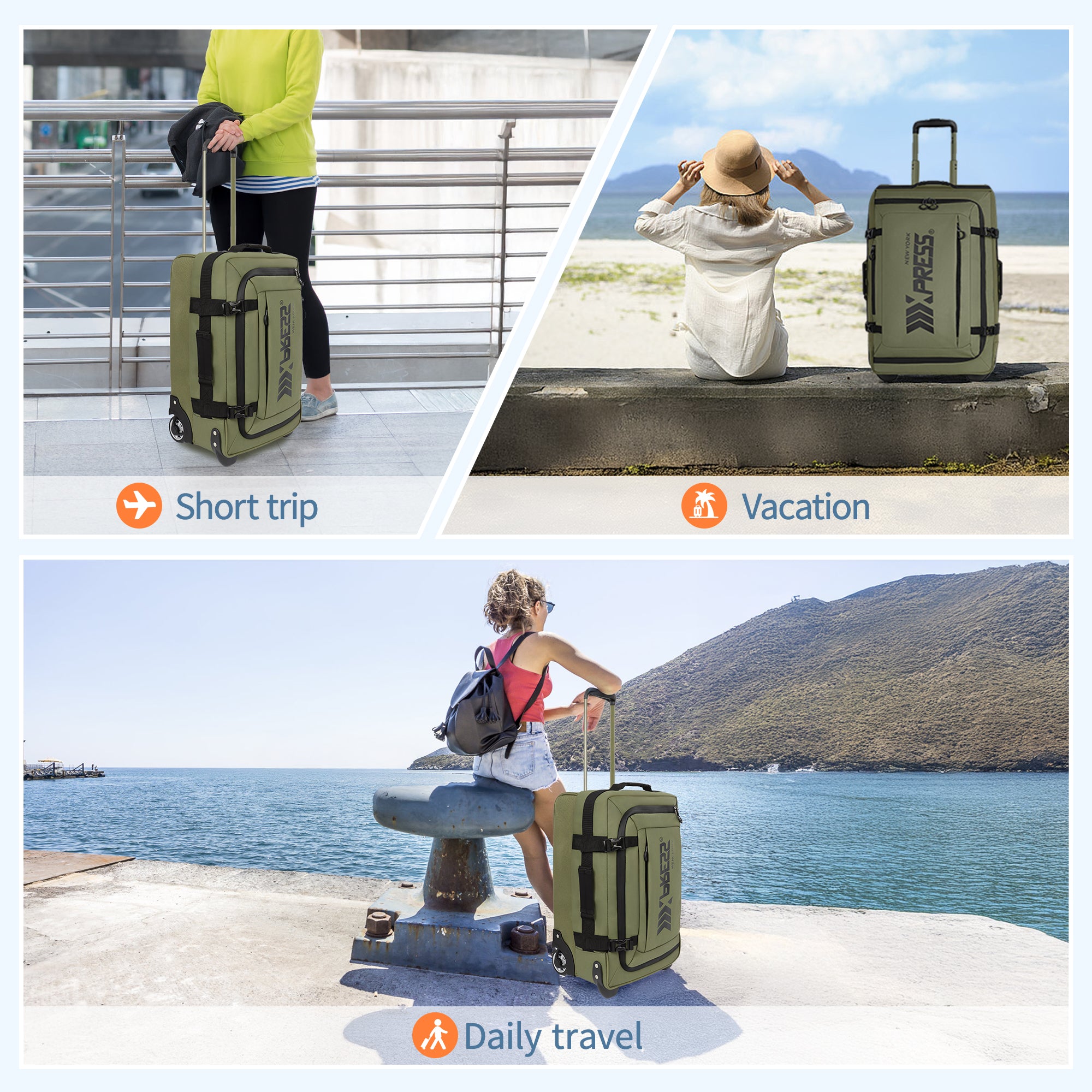 New York XPress TA-069-20'' Rolling Duffle Bag w/Wheels,26in/30in Rolling Duffle Bag w/Handle,Carry on Luggage Travel Duffle Bags for Man Women