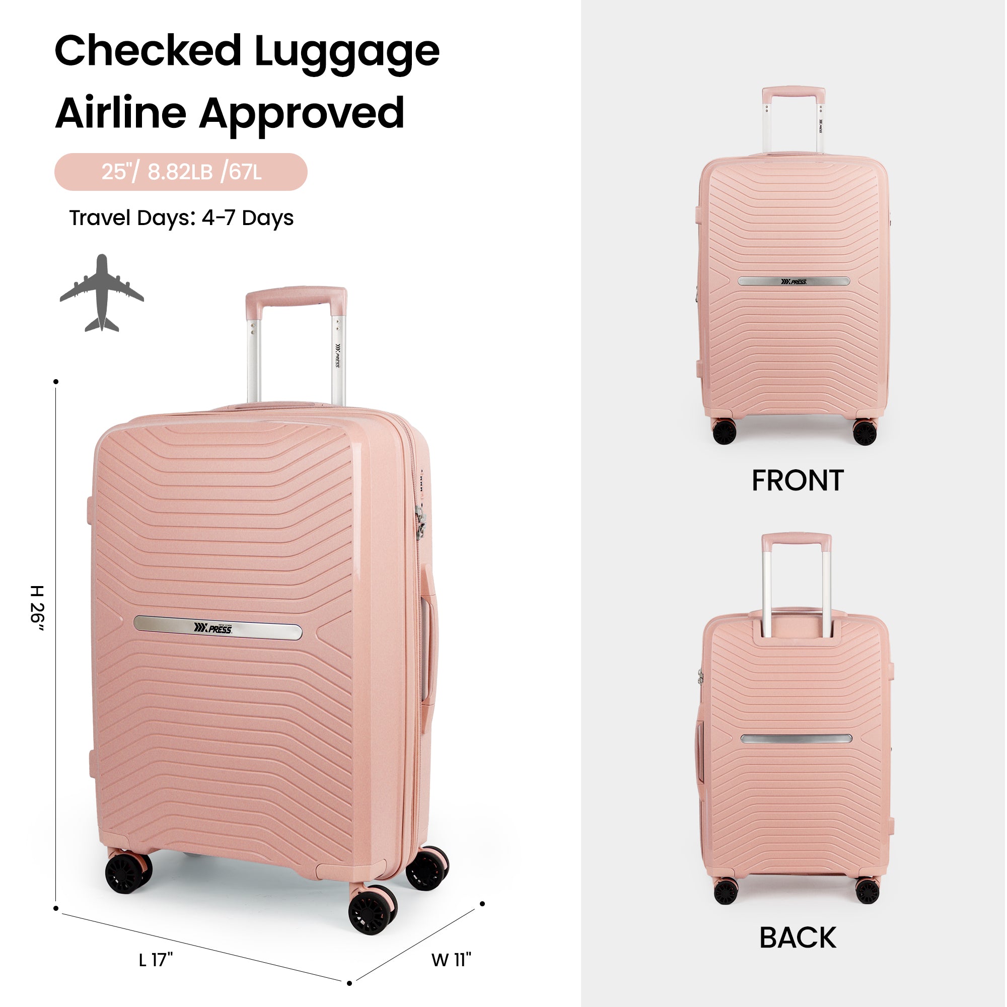 New York XPress 13804,3 Piece Luggage Set w/TSA LOCK,PC Hardside Suitcase Set w/Double Spinner Wheels,Expandable 20%,Luggage Sets,Lightweight Rolling Suitcase for Men/Women（20in/25in/29in）