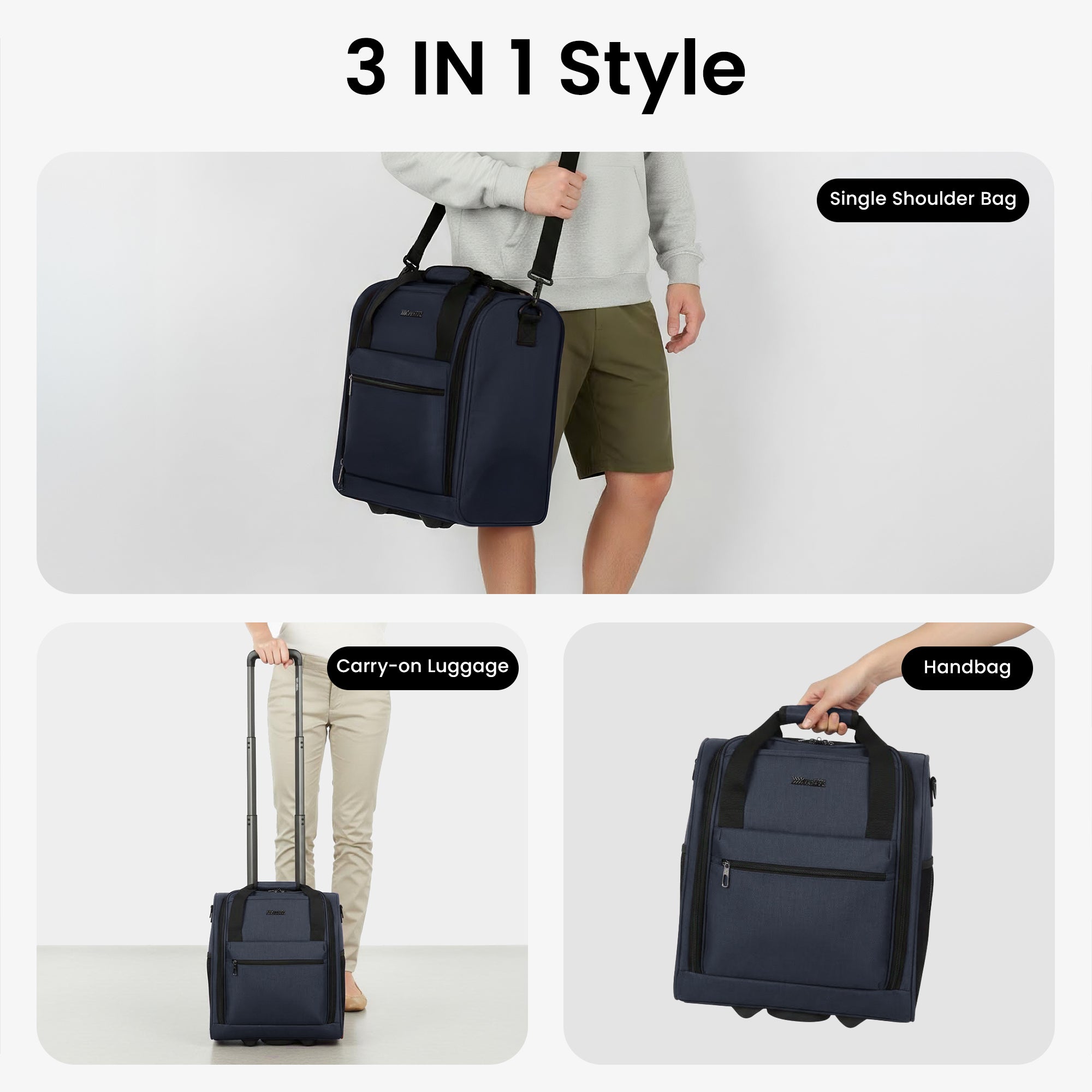 New York XPress TA-13-16,16'' Softside Carry-On Luggage for Airplane,3-in-1 Underseat Carry On Luggage with Wheels,Rolling Suitcase for Men/Women