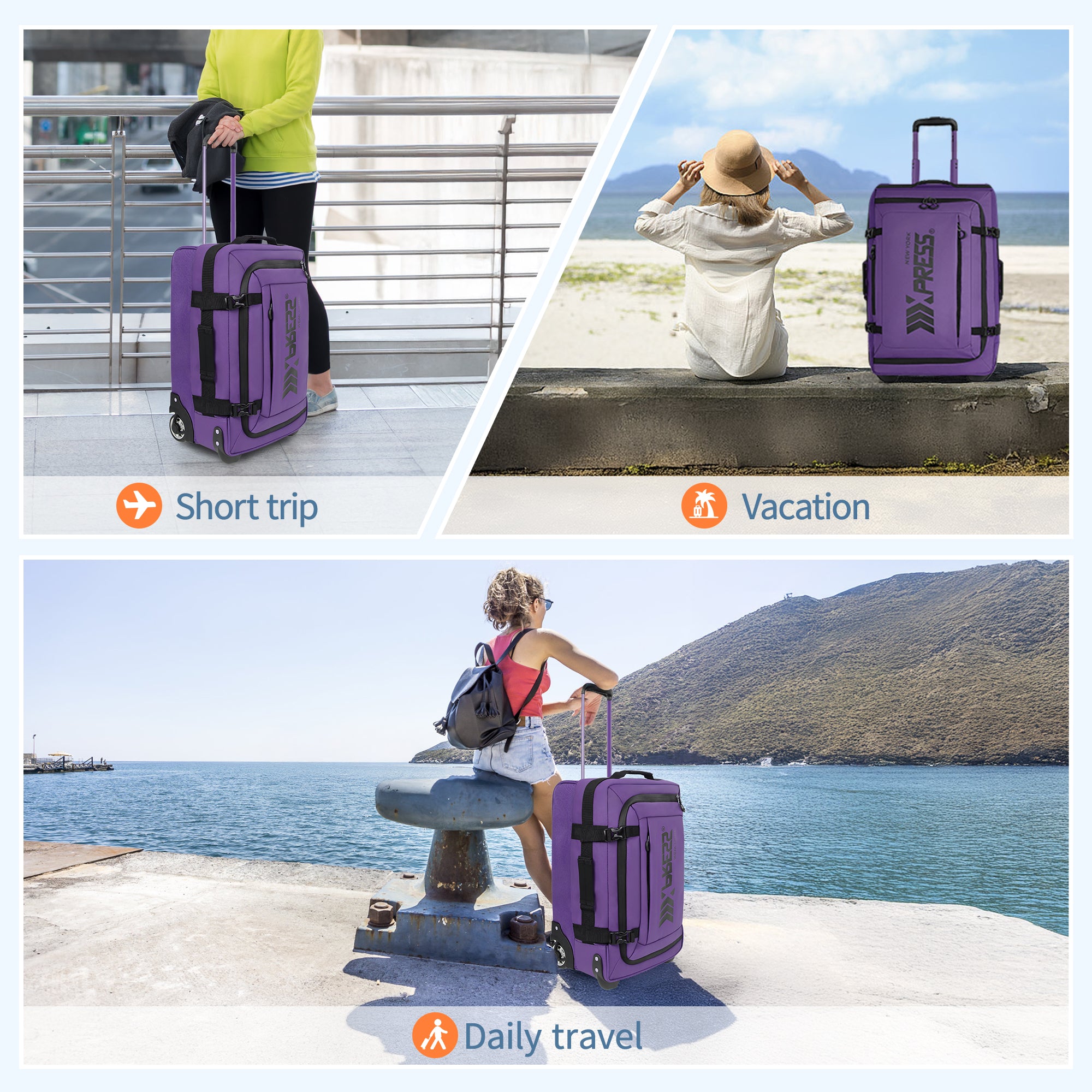New York XPress TA-069-20'' Rolling Duffle Bag w/Wheels,26in/30in Rolling Duffle Bag w/Handle,Carry on Luggage Travel Duffle Bags for Man Women