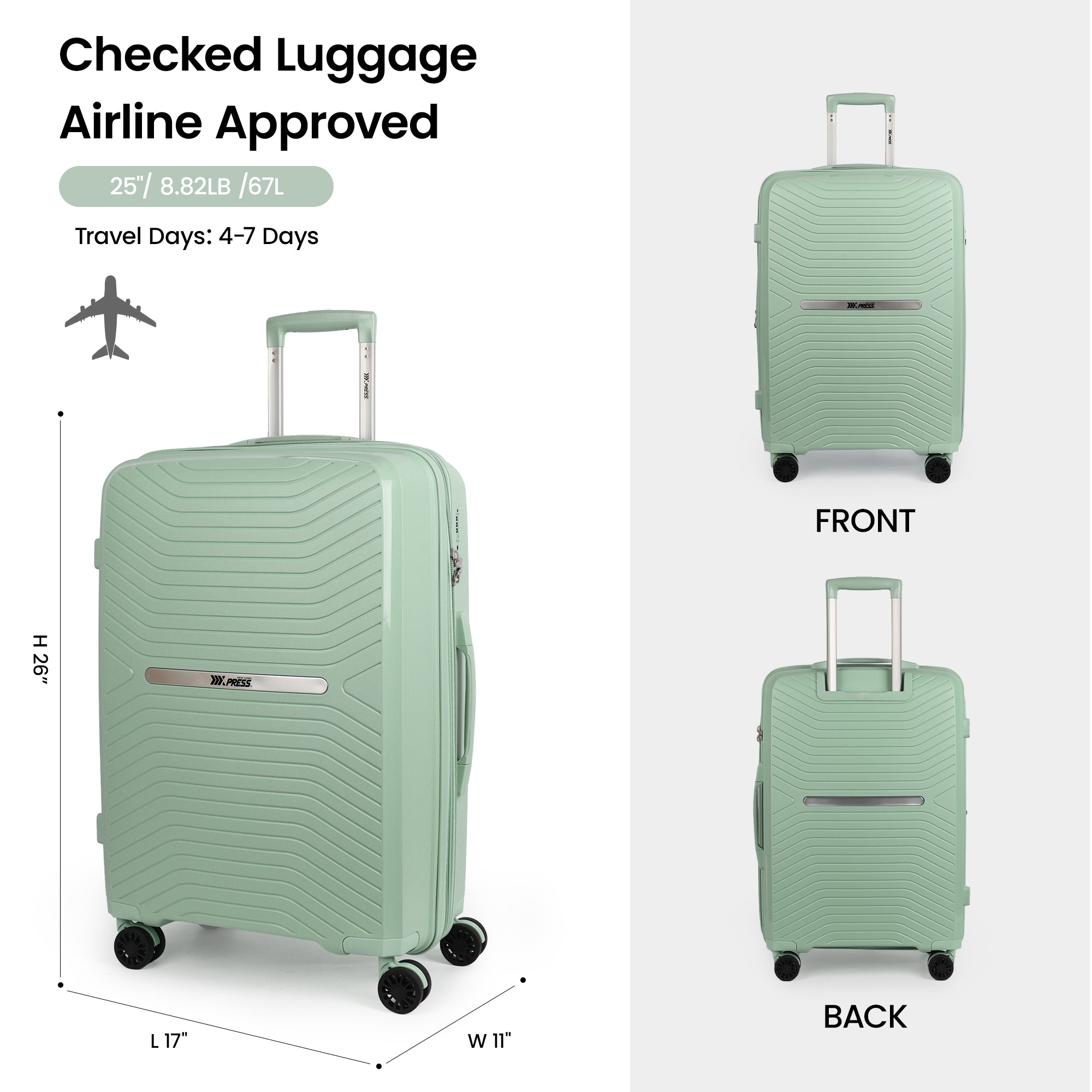 New York XPress 13804,3 Piece Luggage Set w/TSA LOCK,PC Hardside Suitcase Set w/Double Spinner Wheels,Expandable 20%,Luggage Sets,Lightweight Rolling Suitcase for Men/Women（20in/25in/29in）