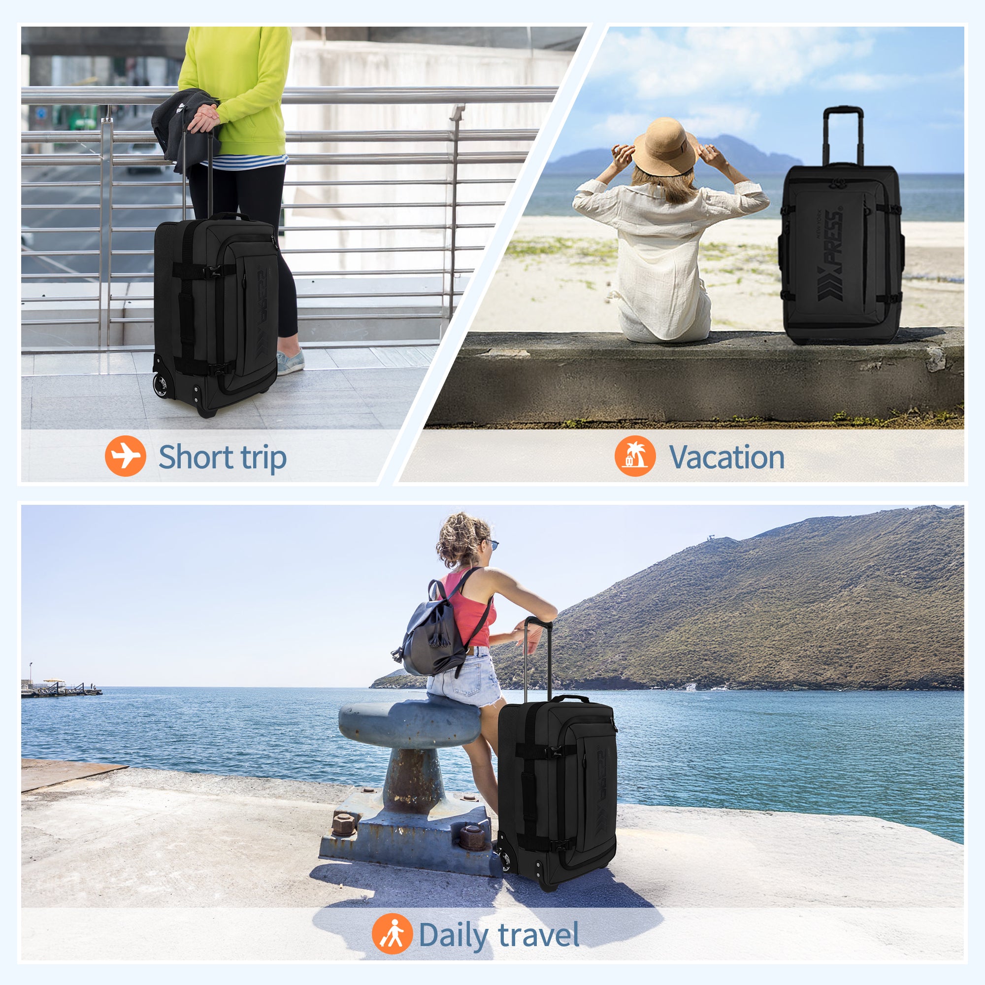 New York XPress TA-069-20'' Rolling Duffle Bag w/Wheels,26in/30in Rolling Duffle Bag w/Handle,Carry on Luggage Travel Duffle Bags for Man Women