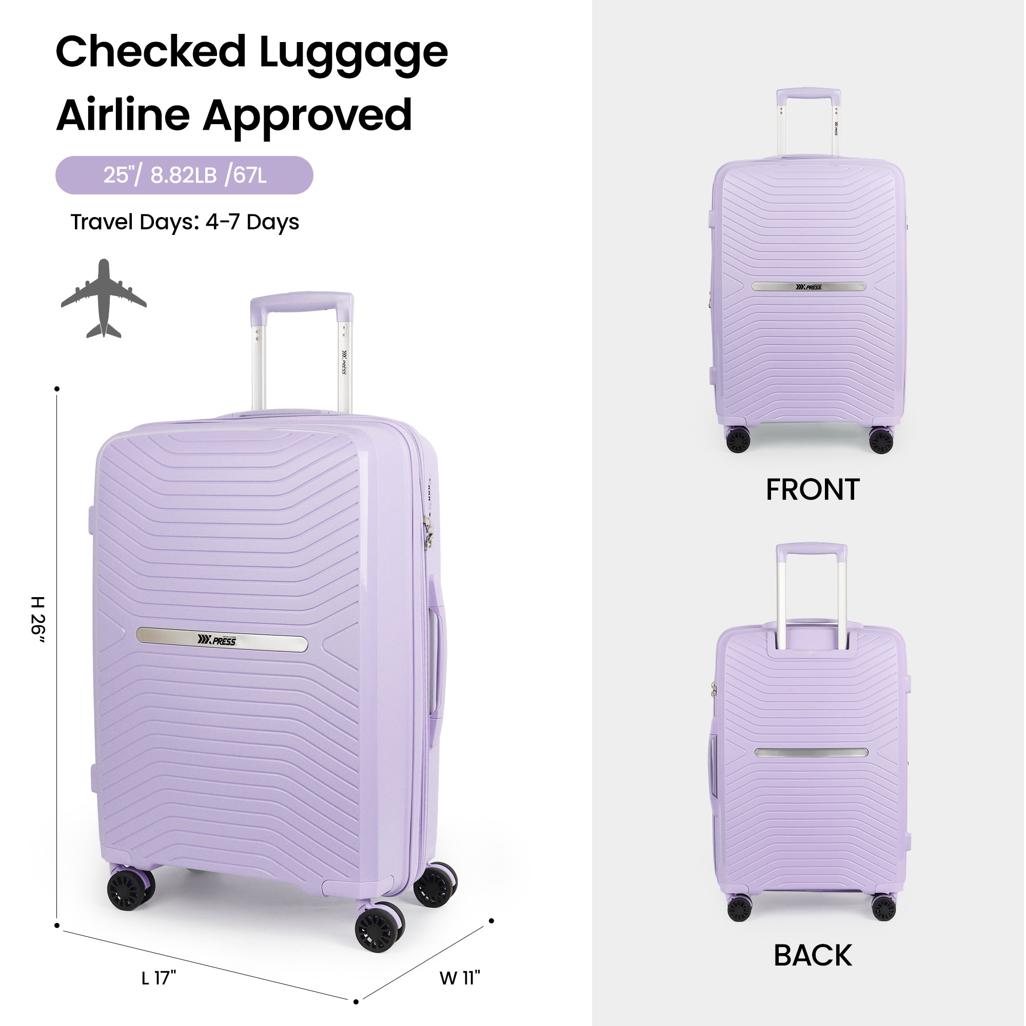 New York XPress 13804,3 Piece Luggage Set w/TSA LOCK,PC Hardside Suitcase Set w/Double Spinner Wheels,Expandable 20%,Luggage Sets,Lightweight Rolling Suitcase for Men/Women（20in/25in/29in）