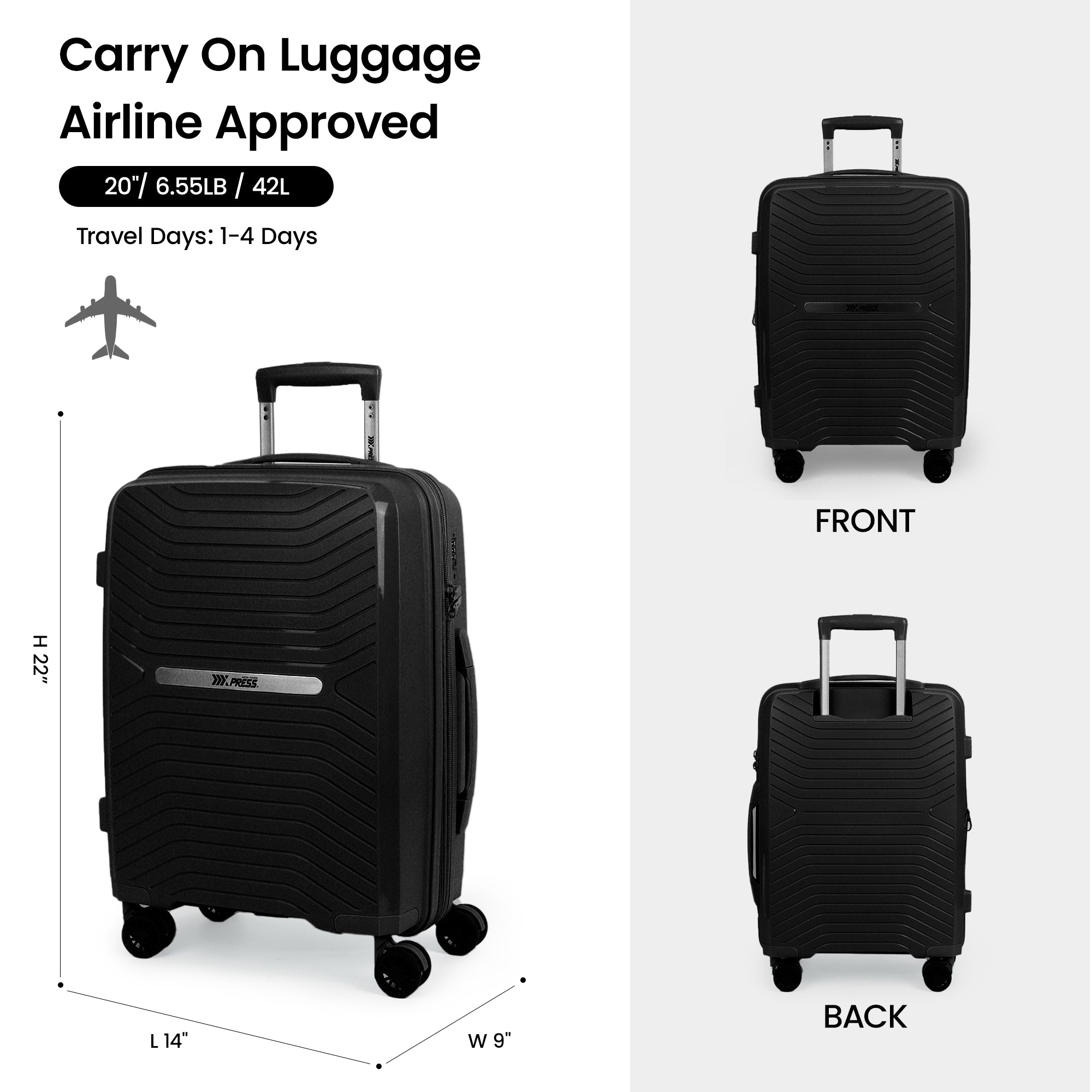 New York XPress 13804,3 Piece Luggage Set w/TSA LOCK,PC Hardside Suitcase Set w/Double Spinner Wheels,Expandable 20%,Luggage Sets,Lightweight Rolling Suitcase for Men/Women（20in/25in/29in）