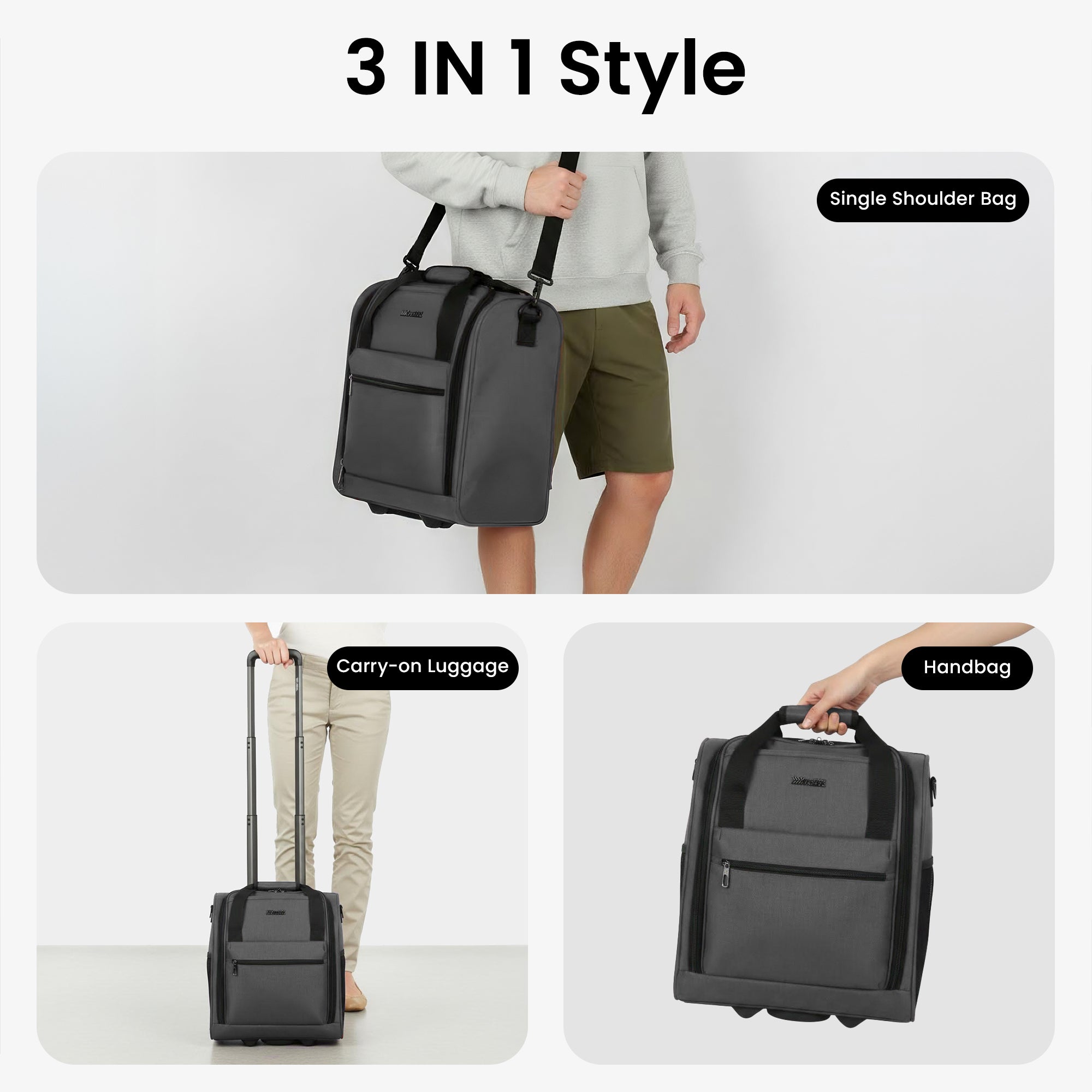 New York XPress TA-13-16,16'' Softside Carry-On Luggage for Airplane,3-in-1 Underseat Carry On Luggage with Wheels,Rolling Suitcase for Men/Women