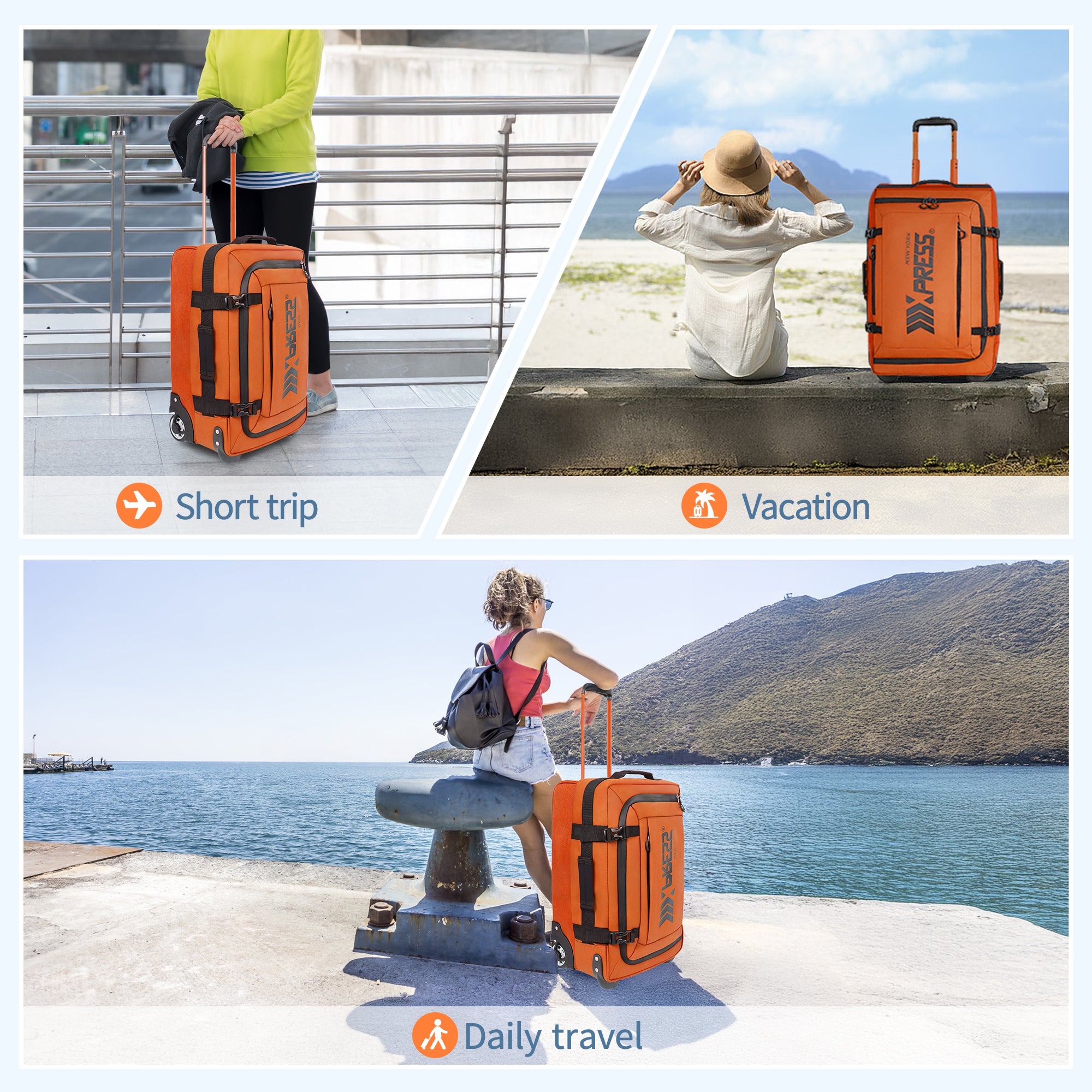 New York XPress TA-069-20'' Rolling Duffle Bag w/Wheels,26in/30in Rolling Duffle Bag w/Handle,Carry on Luggage Travel Duffle Bags for Man Women