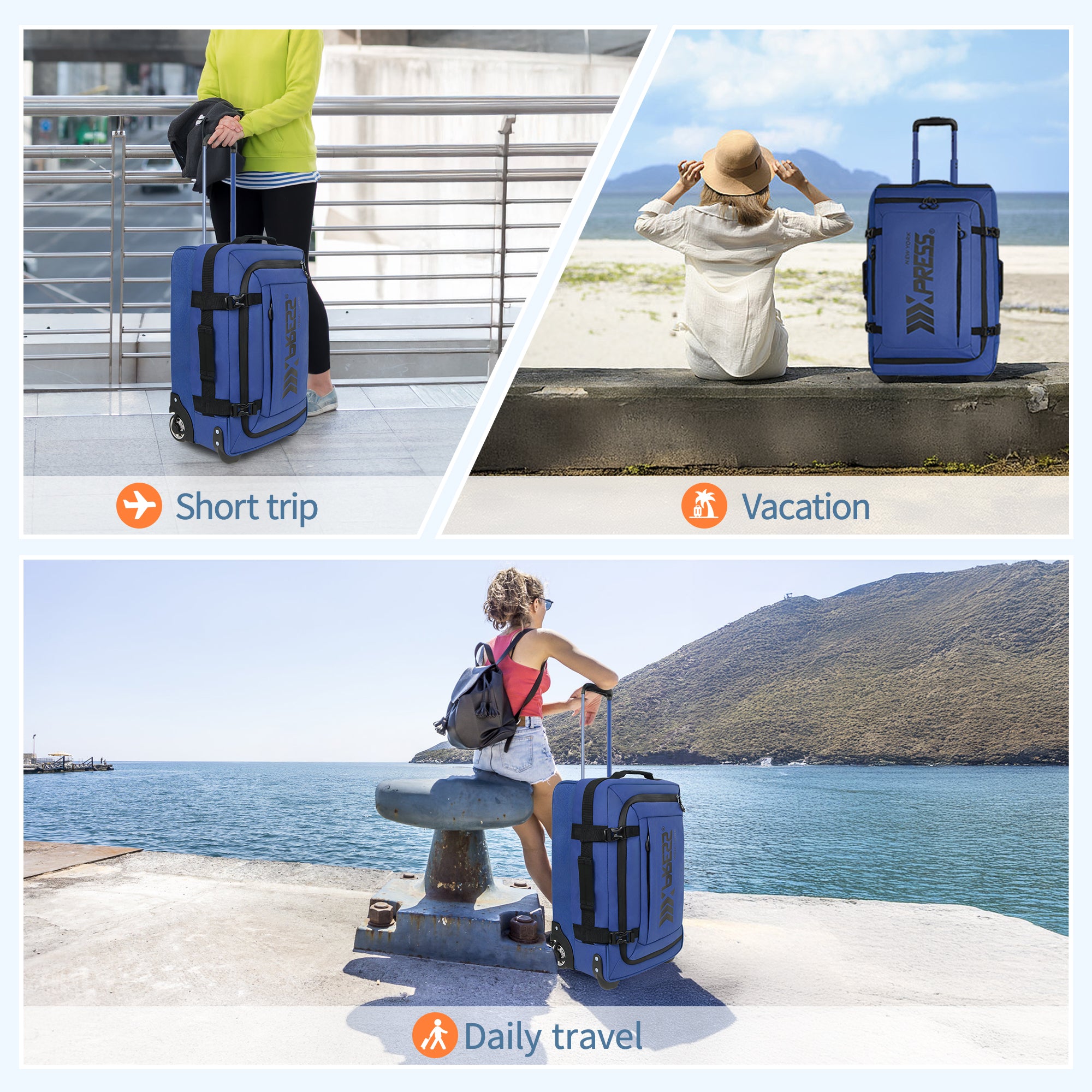New York XPress TA-069-20'' Rolling Duffle Bag w/Wheels,26in/30in Rolling Duffle Bag w/Handle,Carry on Luggage Travel Duffle Bags for Man Women