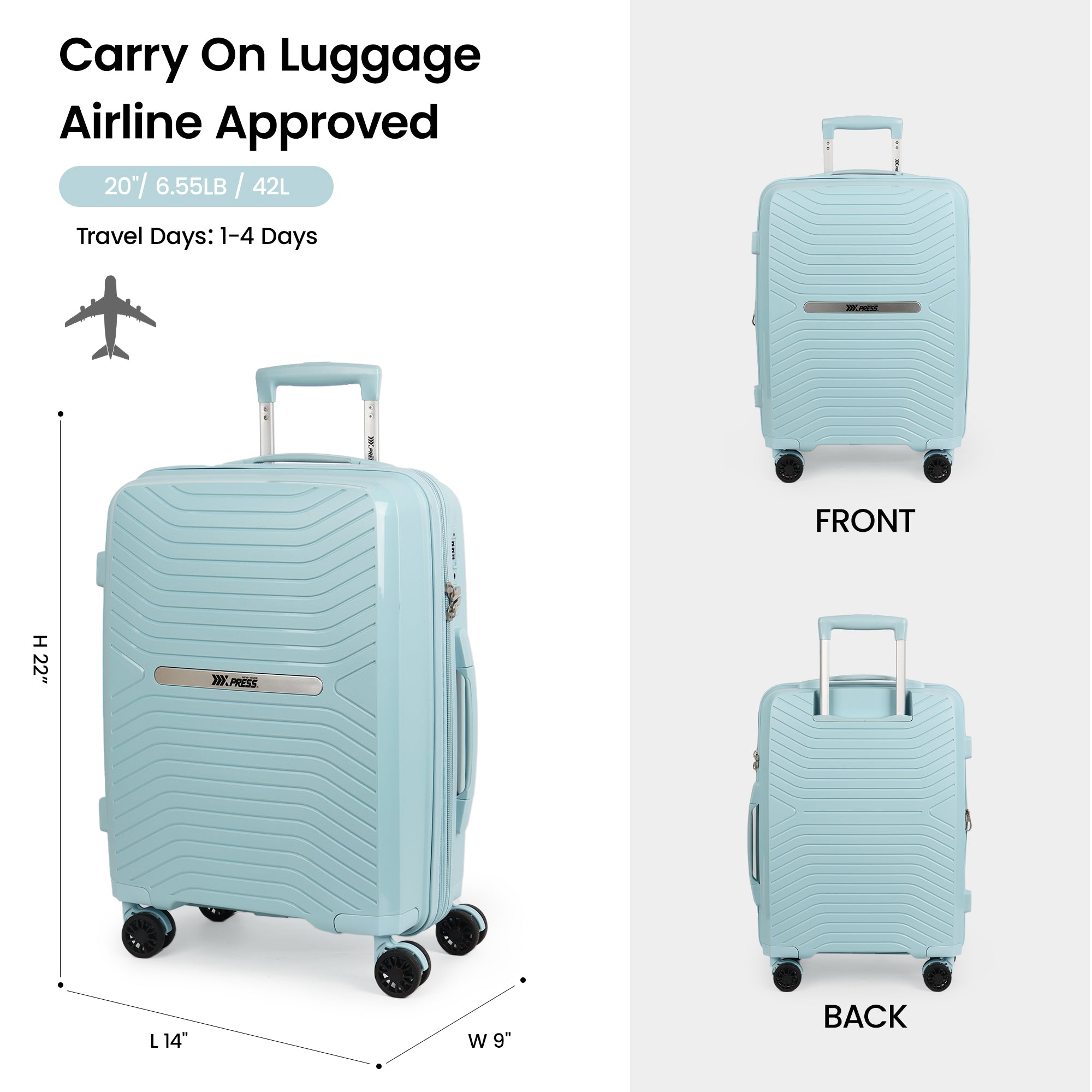 New York XPress 13804,3 Piece Luggage Set w/TSA LOCK,PC Hardside Suitcase Set w/Double Spinner Wheels,Expandable 20%,Luggage Sets,Lightweight Rolling Suitcase for Men/Women（20in/25in/29in）