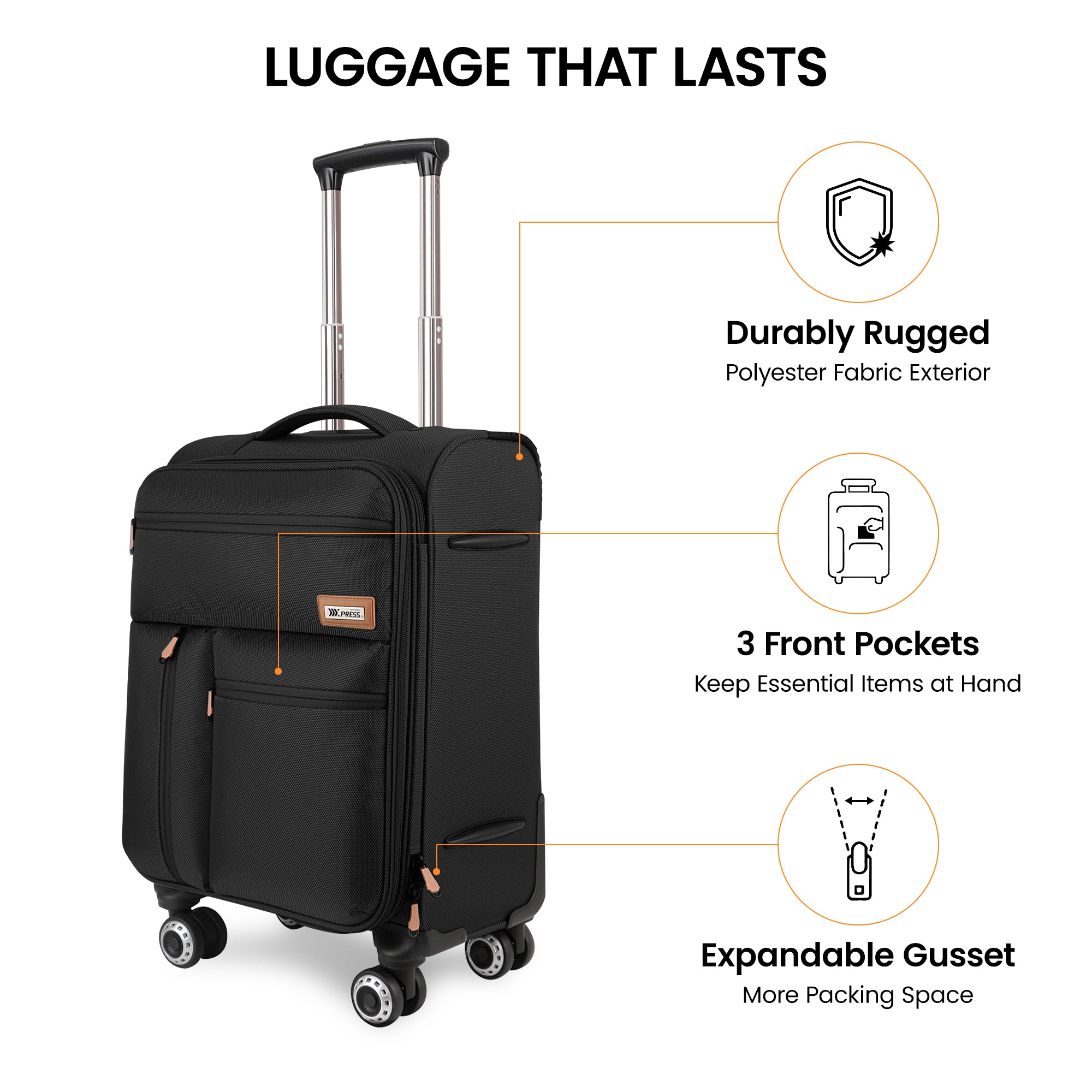New York XPress XJ 1901,20in/26in/30in Softside Expandable Rolling Luggage w/TSA LOCK and Double Spinner Wheels,Lightweight Suitcases for Men Women