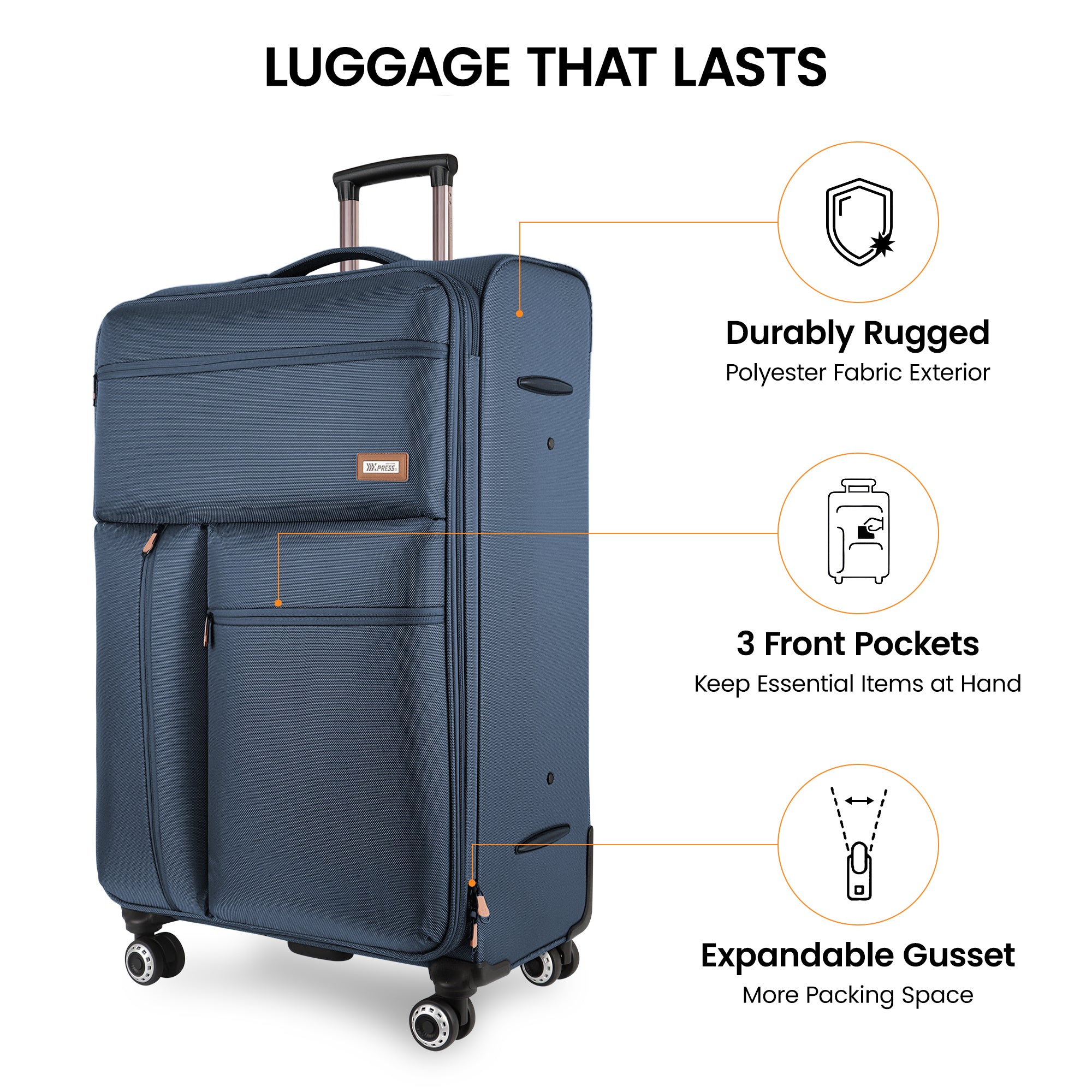 New York XPress XJ 1901,20in/26in/30in Softside Expandable Rolling Luggage w/TSA LOCK and Double Spinner Wheels,Lightweight Suitcases for Men Women
