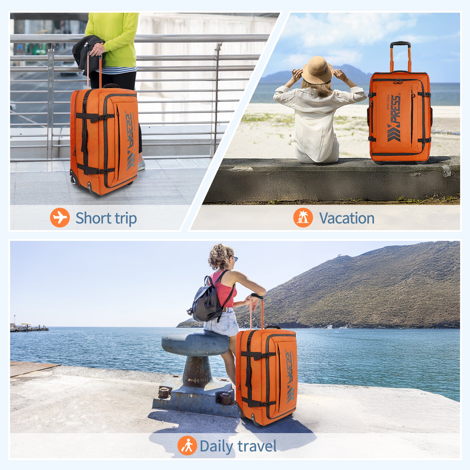 New York XPress TA-069-20'' Rolling Duffle Bag w/Wheels,26in/30in Rolling Duffle Bag w/Handle,Carry on Luggage Travel Duffle Bags for Man Women
